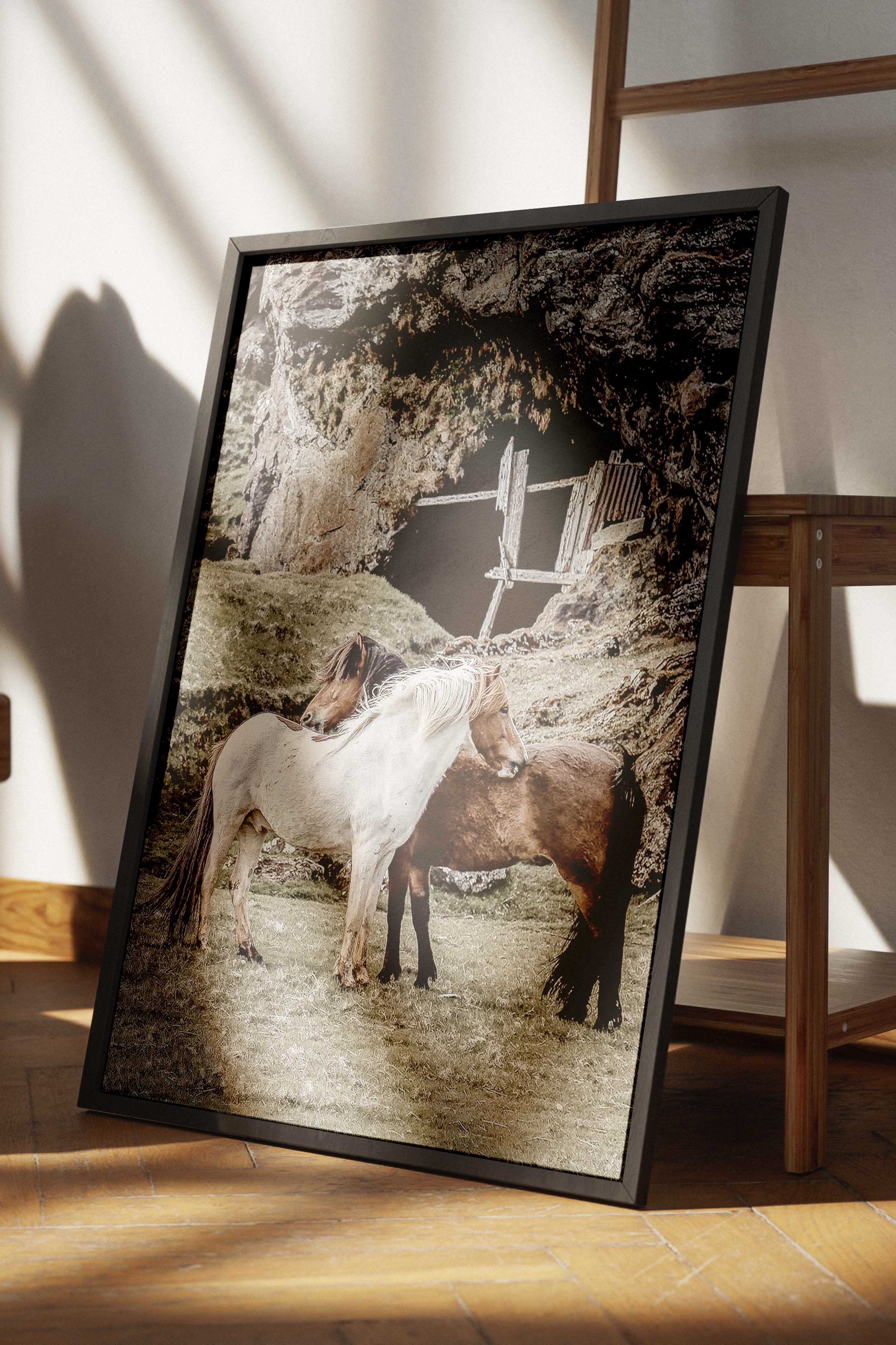 Rustic Çerçevesiz Poster, İskandinav Kahverengi Poster, NO:386 Atlar Fotoğraf, Dikey