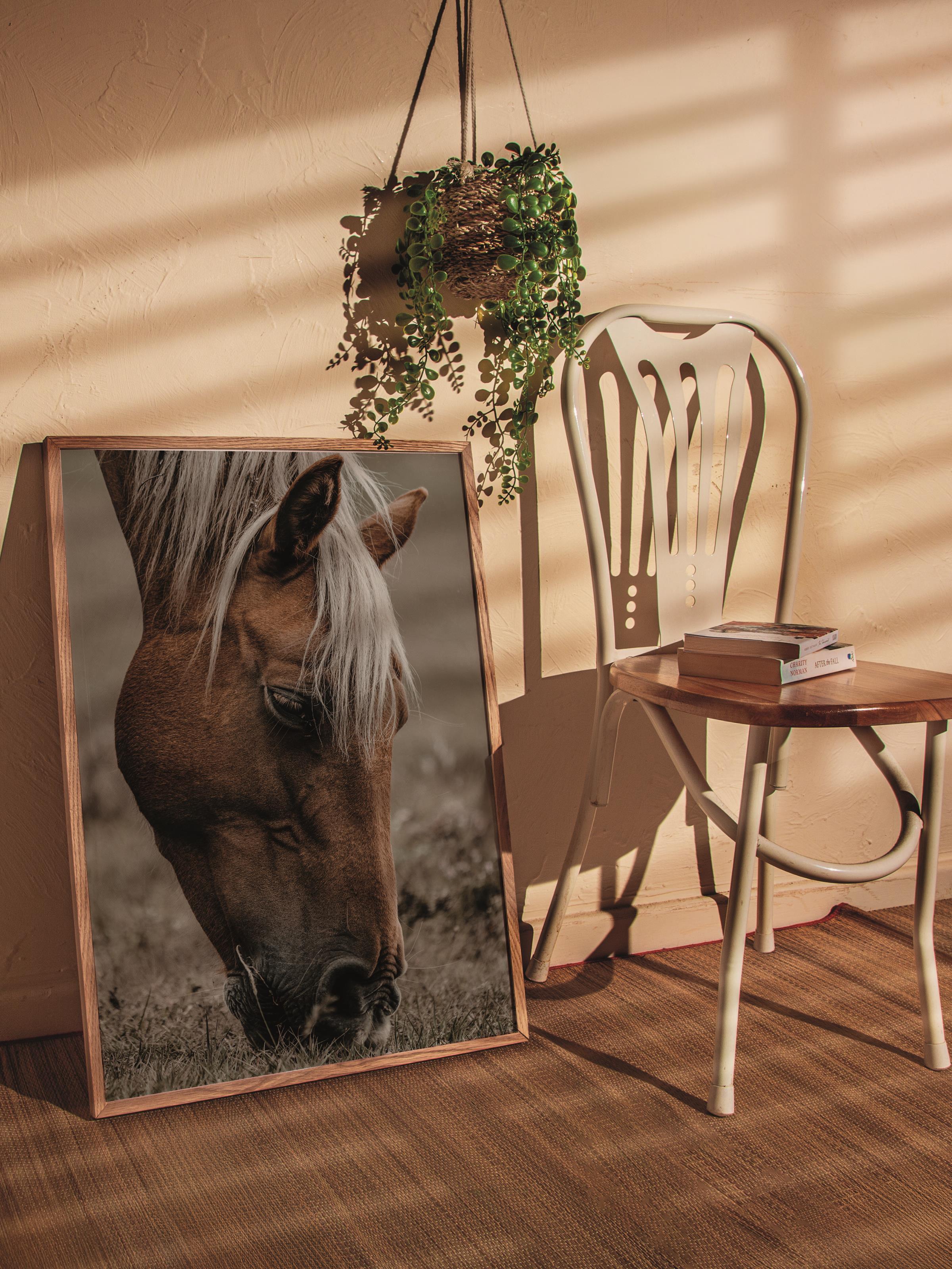 Rustic Çerçevesiz Poster, İskandinav Kahverengi Poster, NO:4 At Fotoğraf, Dikey