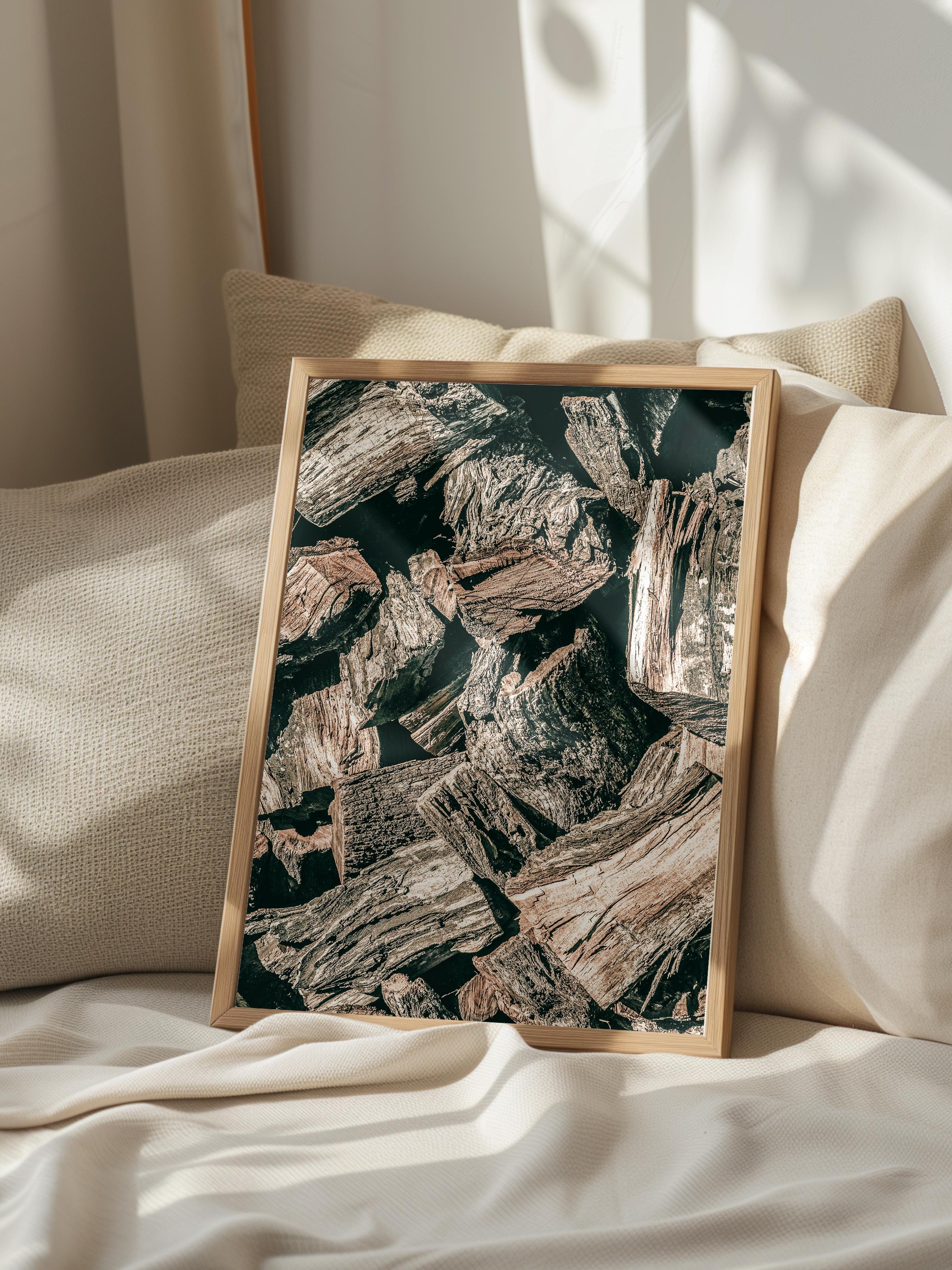 Rustic Çerçevesiz Poster, İskandinav Kahverengi Poster, NO:407 Odun Yığını Fotoğraf