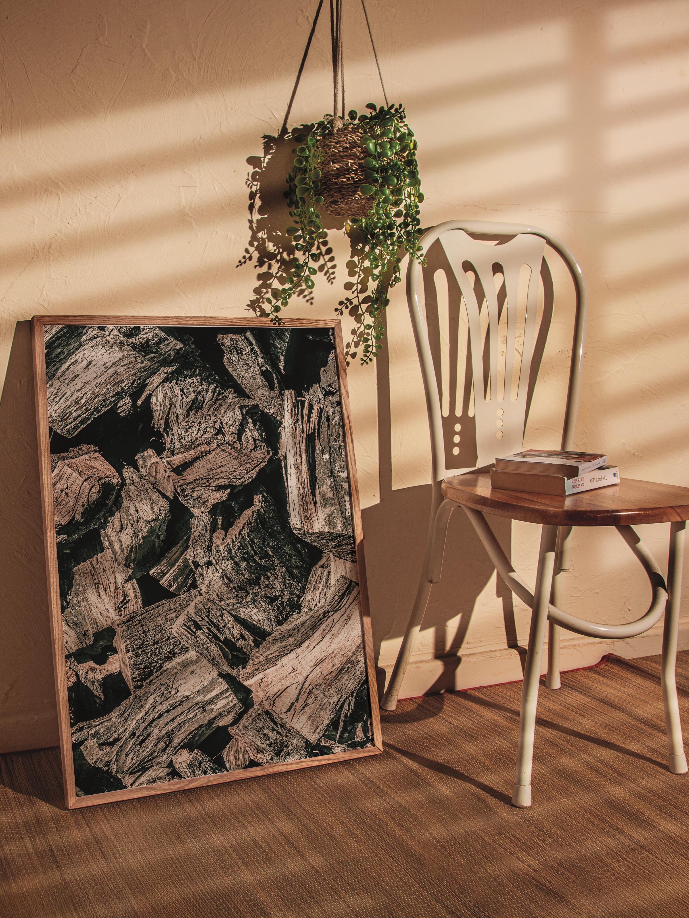 Rustic Çerçevesiz Poster, İskandinav Kahverengi Poster, NO:407 Odun Yığını Fotoğraf