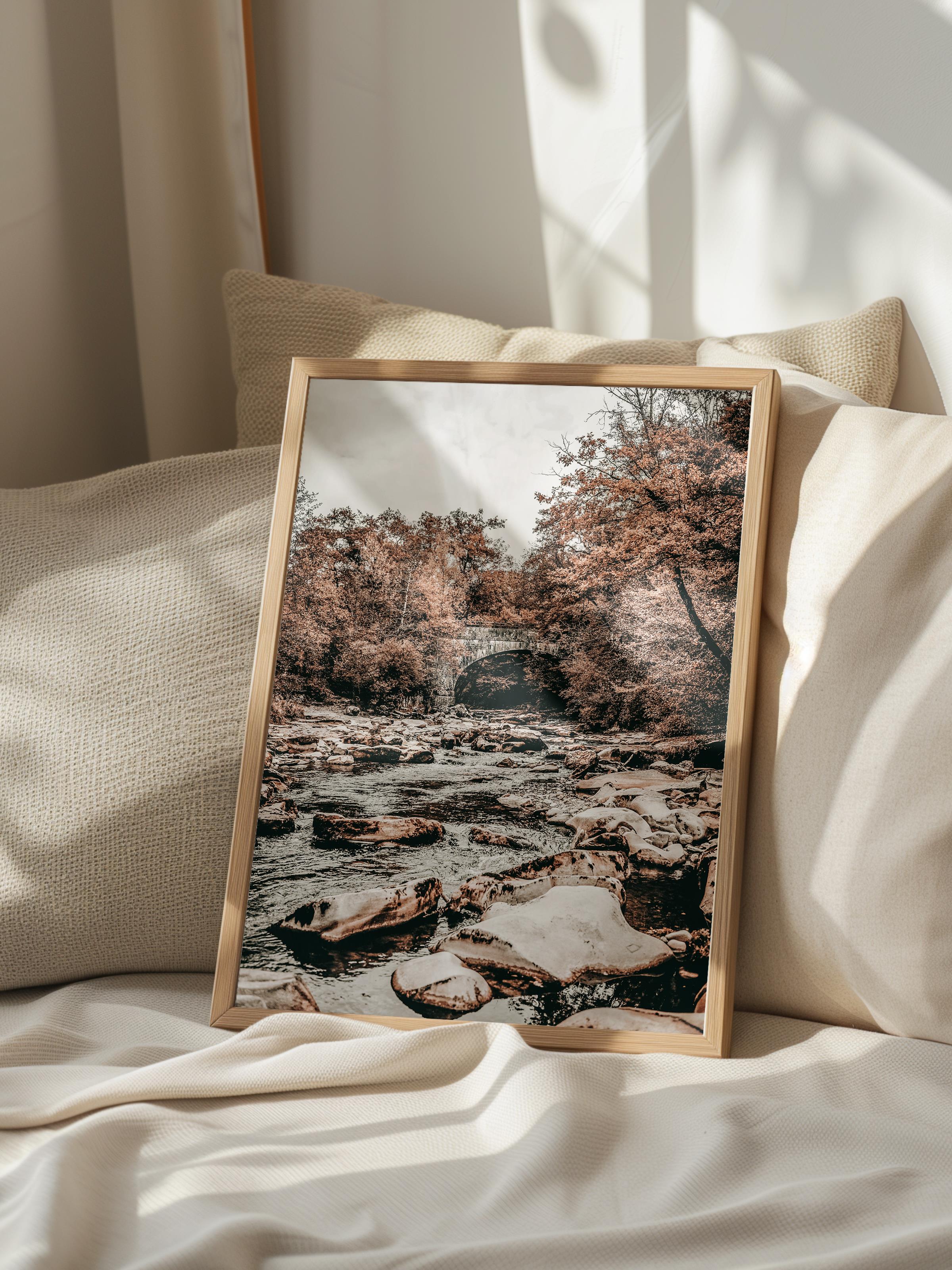 Rustic Çerçevesiz Poster, İskandinav Kahverengi Poster, NO:411 Nehir ve Ağaçlar Fotoğraf