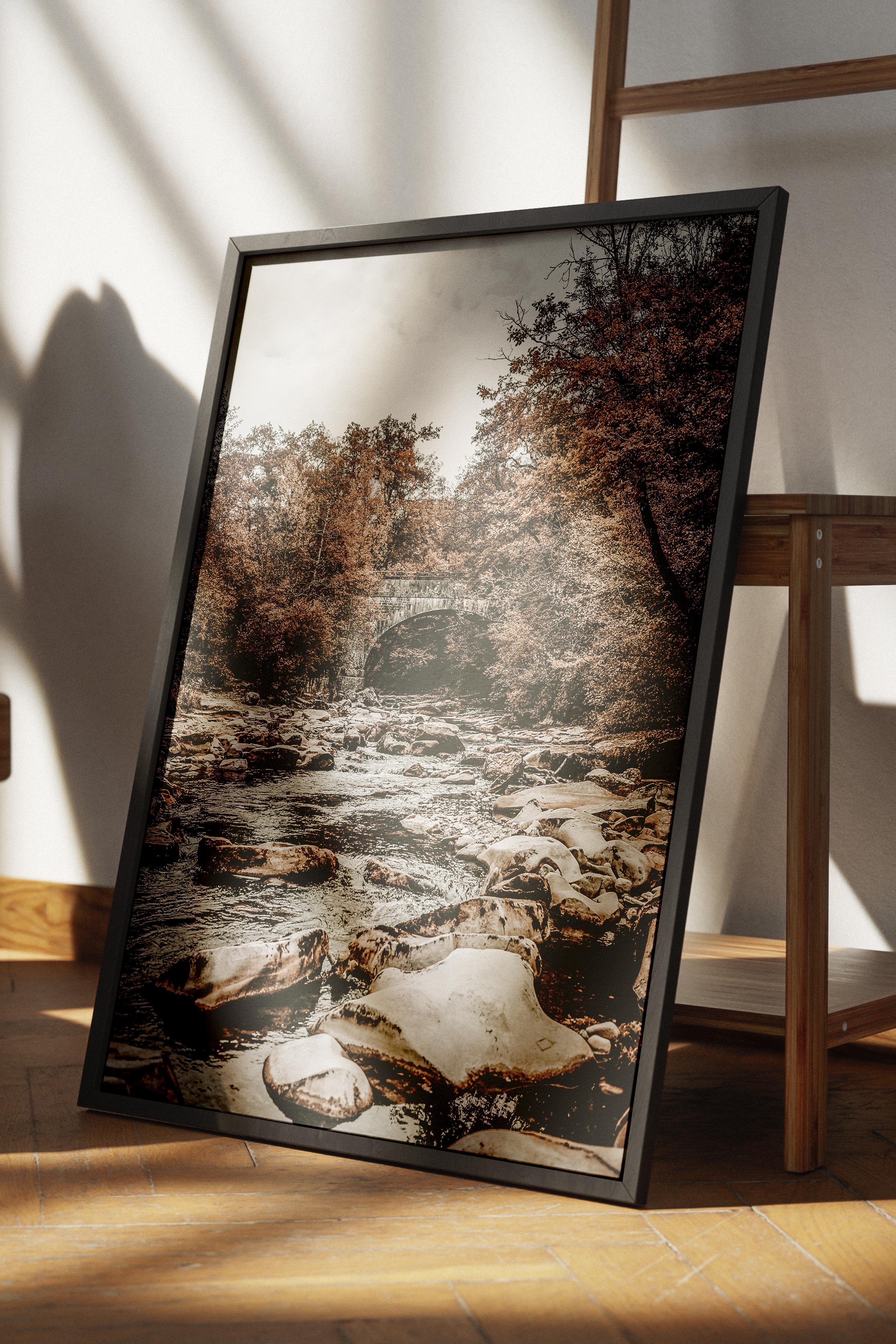 Rustic Çerçevesiz Poster, İskandinav Kahverengi Poster, NO:411 Nehir ve Ağaçlar Fotoğraf