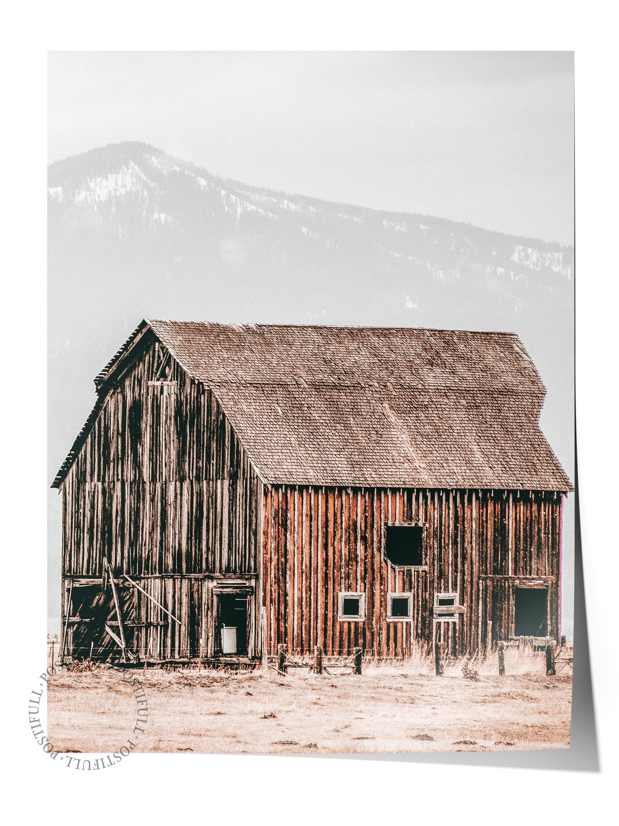 Rustic Çerçevesiz Poster, İskandinav Kahverengi Poster, NO:413 Ahşap Ev Fotoğraf