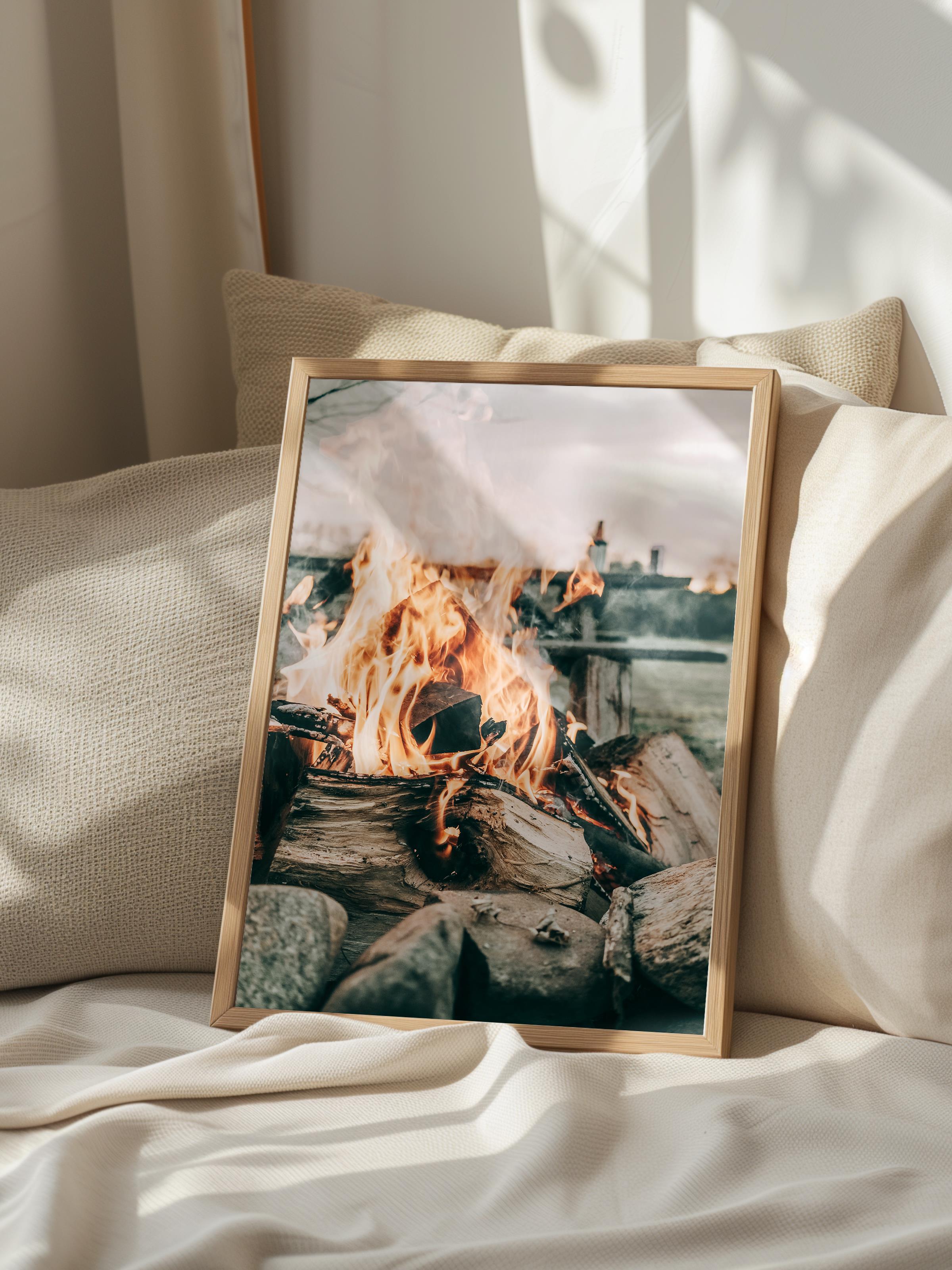 Rustic Çerçevesiz Poster, İskandinav Kahverengi Poster, NO:426 Kamp Ateşi Fotoğraf