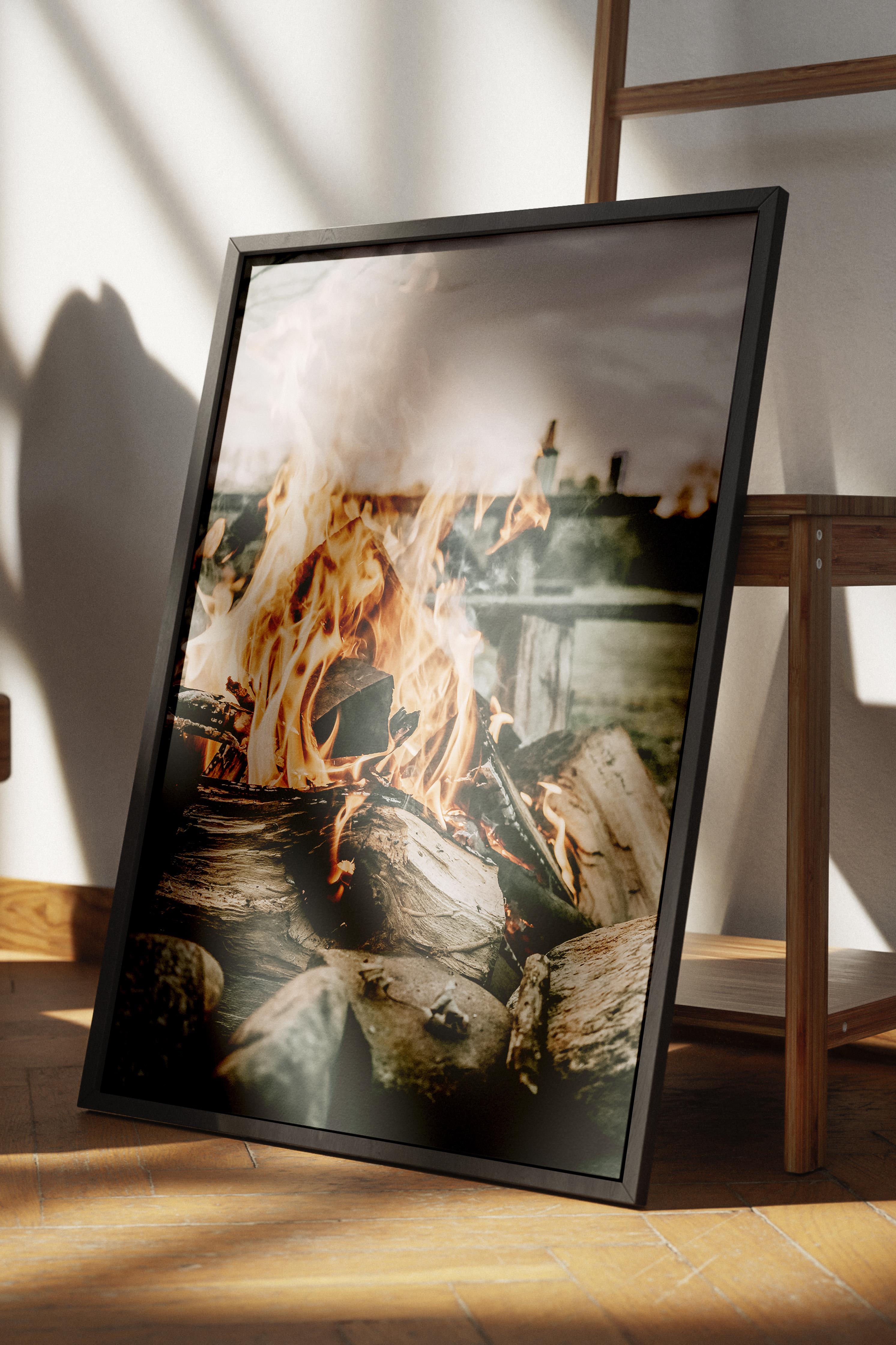 Rustic Çerçevesiz Poster, İskandinav Kahverengi Poster, NO:426 Kamp Ateşi Fotoğraf