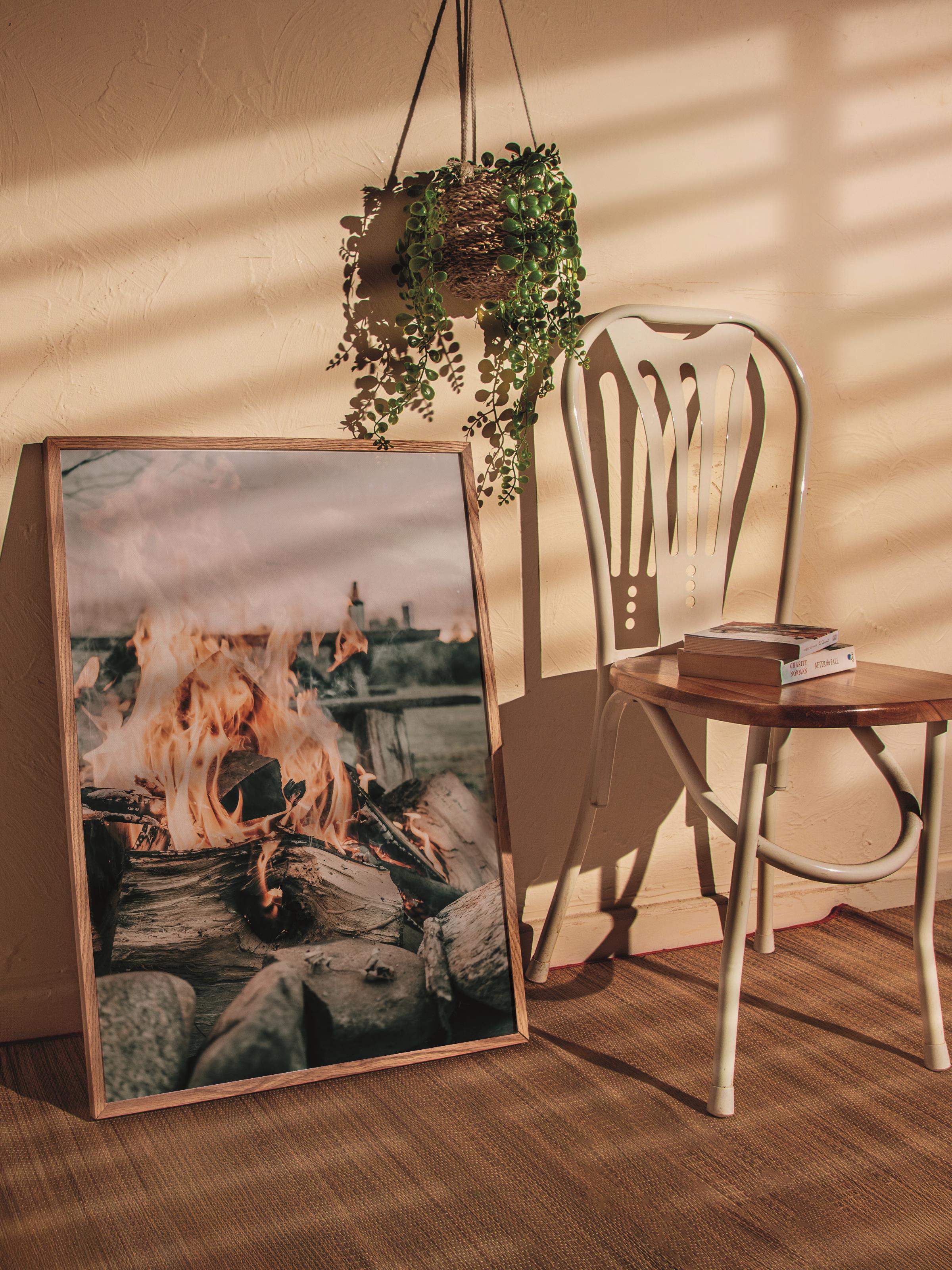 Rustic Çerçevesiz Poster, İskandinav Kahverengi Poster, NO:426 Kamp Ateşi Fotoğraf