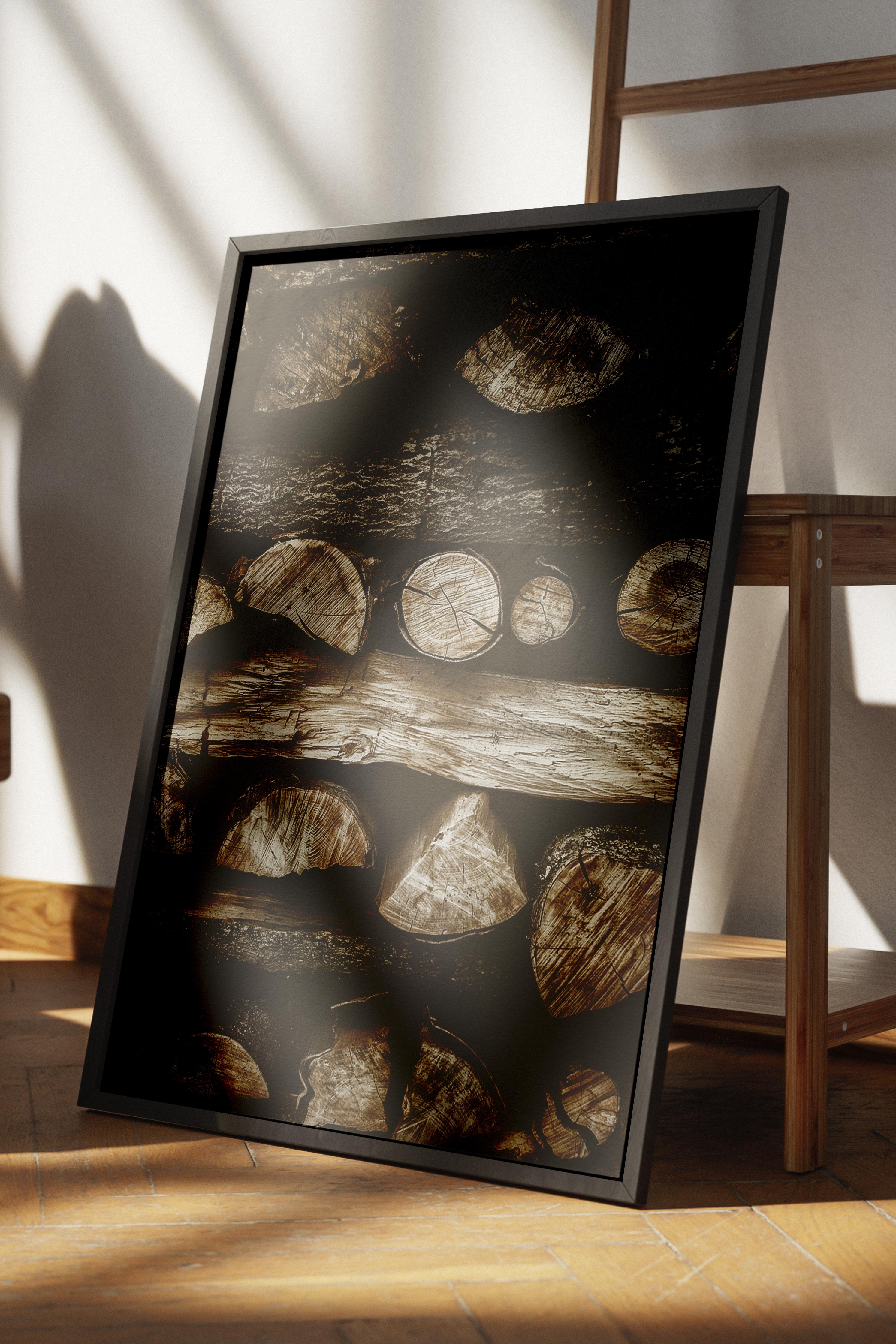 Rustic Çerçevesiz Poster, İskandinav Kahverengi Poster, NO:43 İstiflenmiş Odunlar Fotoğraf, Dikey