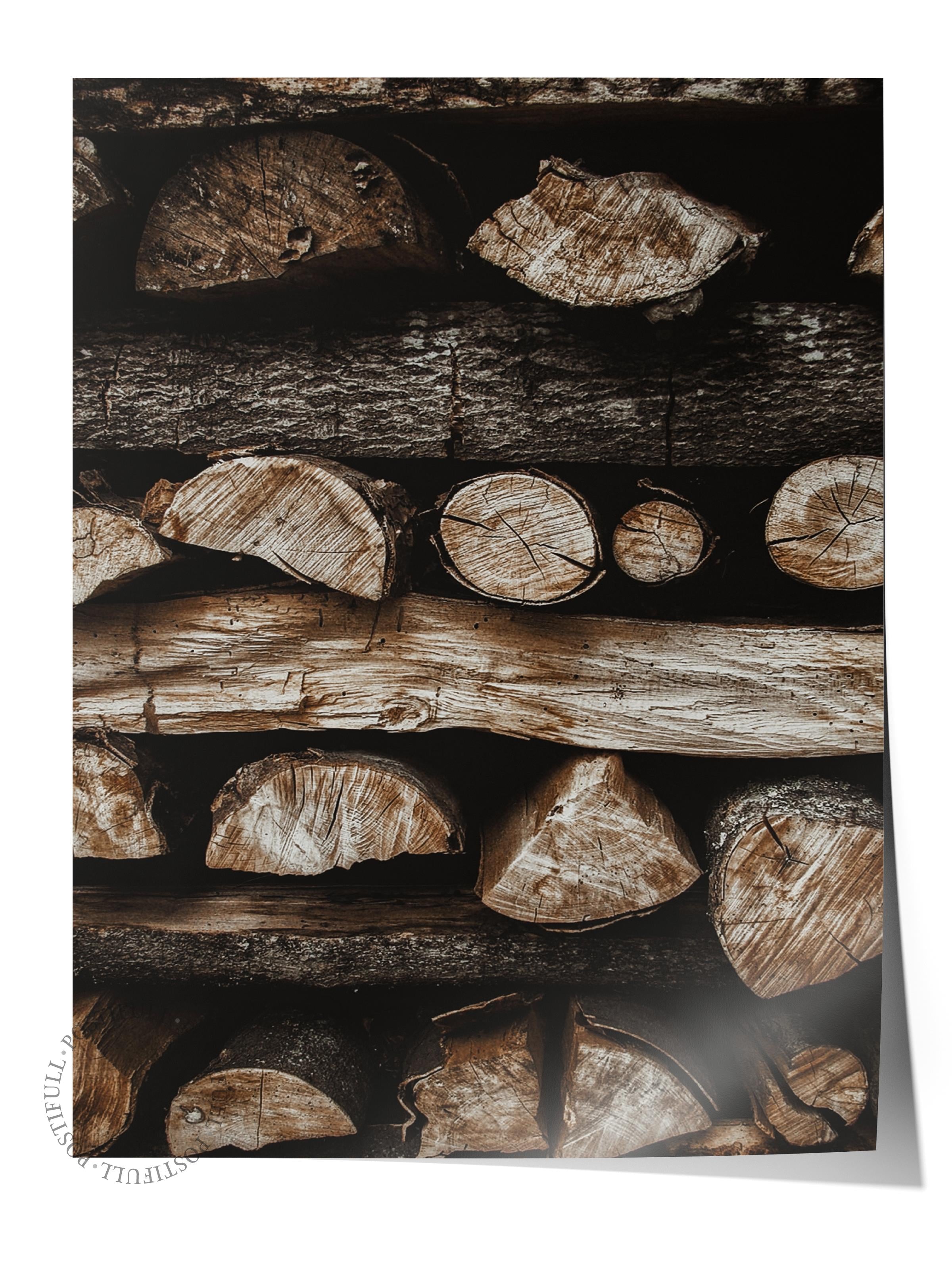 Rustic Çerçevesiz Poster, İskandinav Kahverengi Poster, NO:43 İstiflenmiş Odunlar Fotoğraf, Dikey