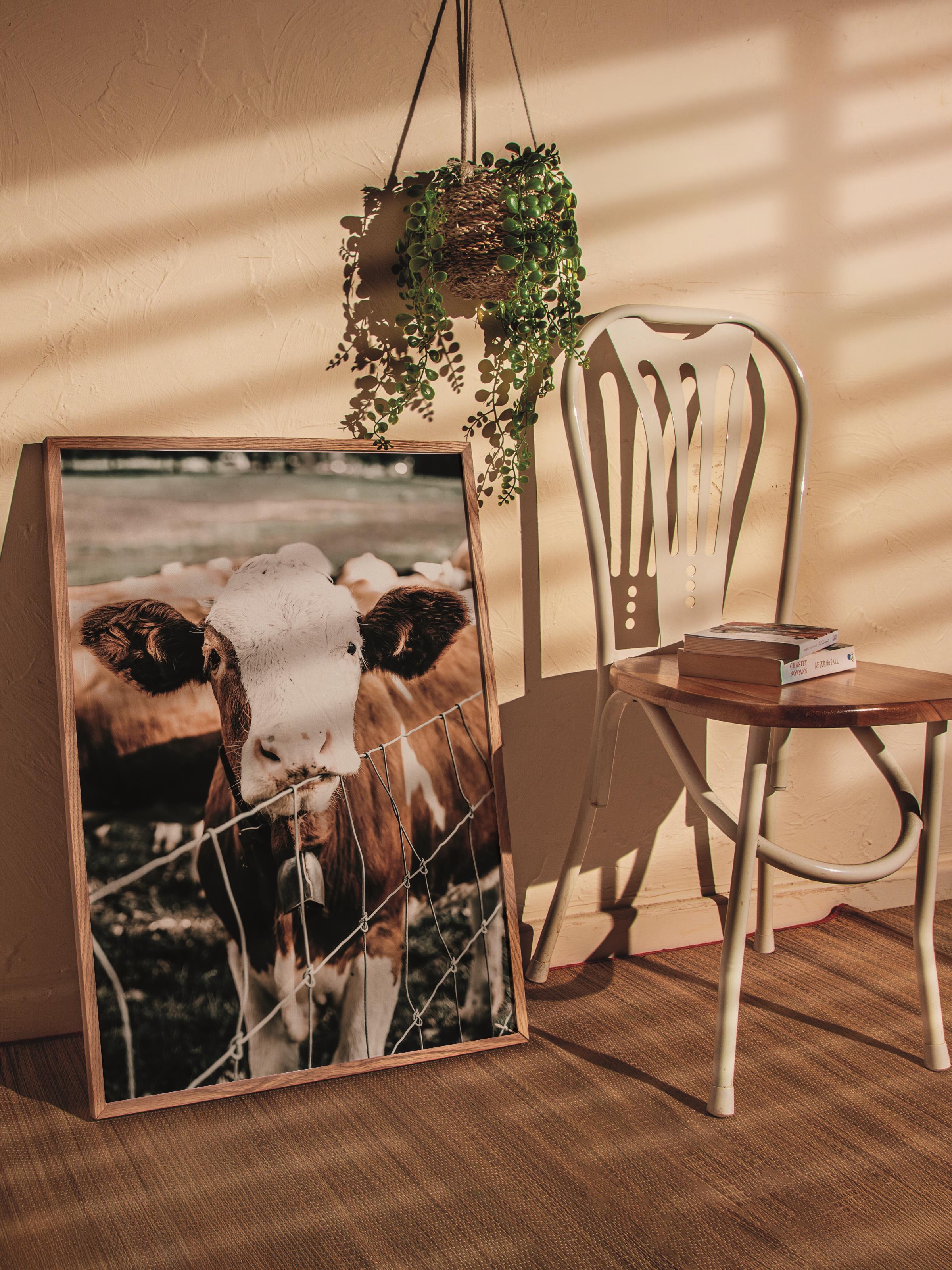 Rustic Çerçevesiz Poster, İskandinav Kahverengi Poster, NO:431 İnek Fotoğraf