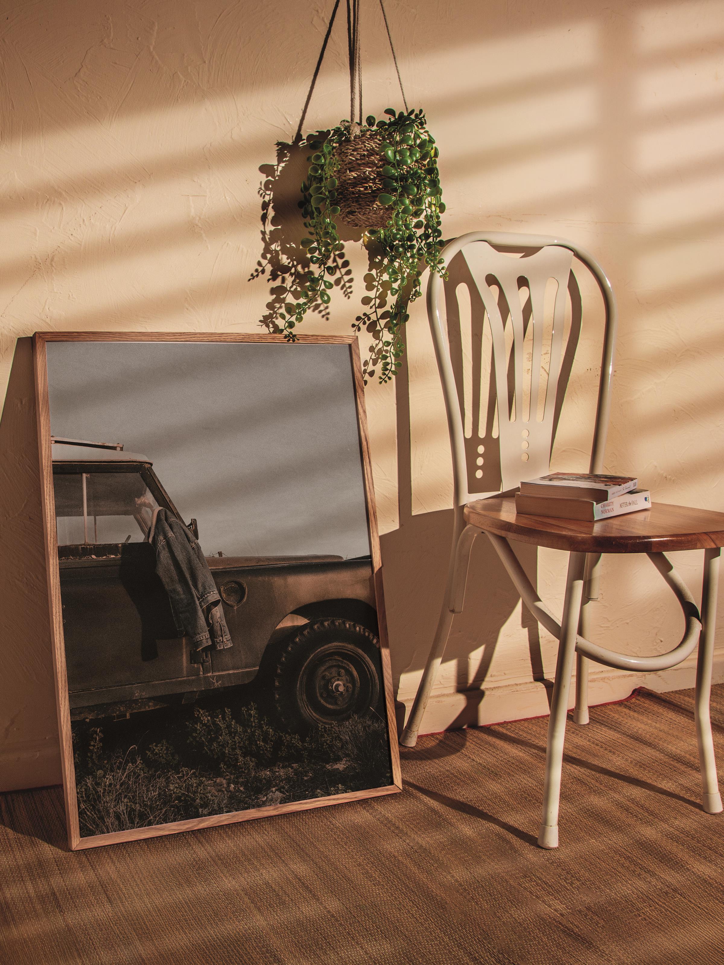 Rustic Çerçevesiz Poster, İskandinav Kahverengi Poster, NO:45 Eski Araç Fotoğraf, Dikey