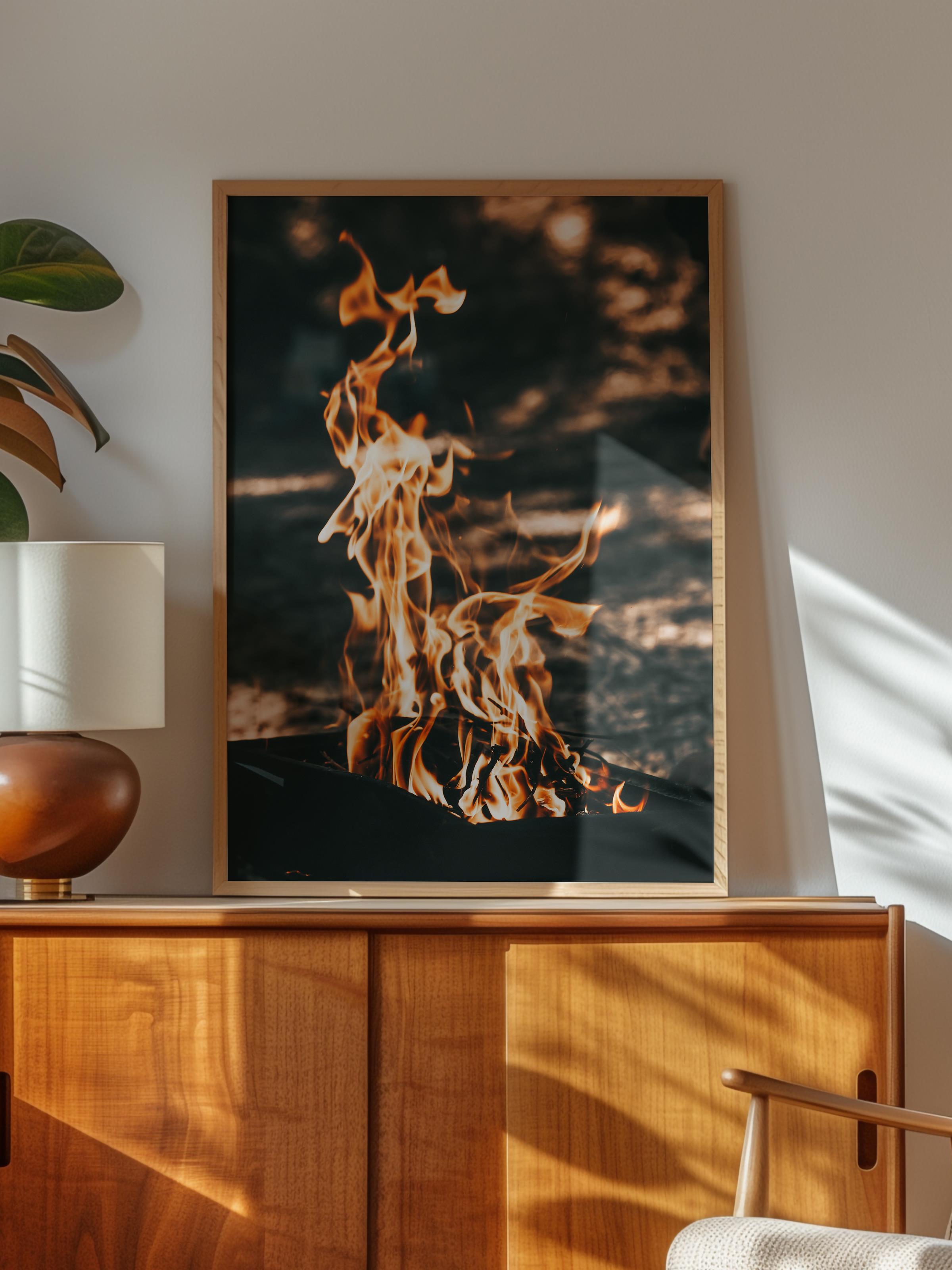 Rustic Çerçevesiz Poster, İskandinav Kahverengi Poster, NO:461 Ateş Fotoğraf