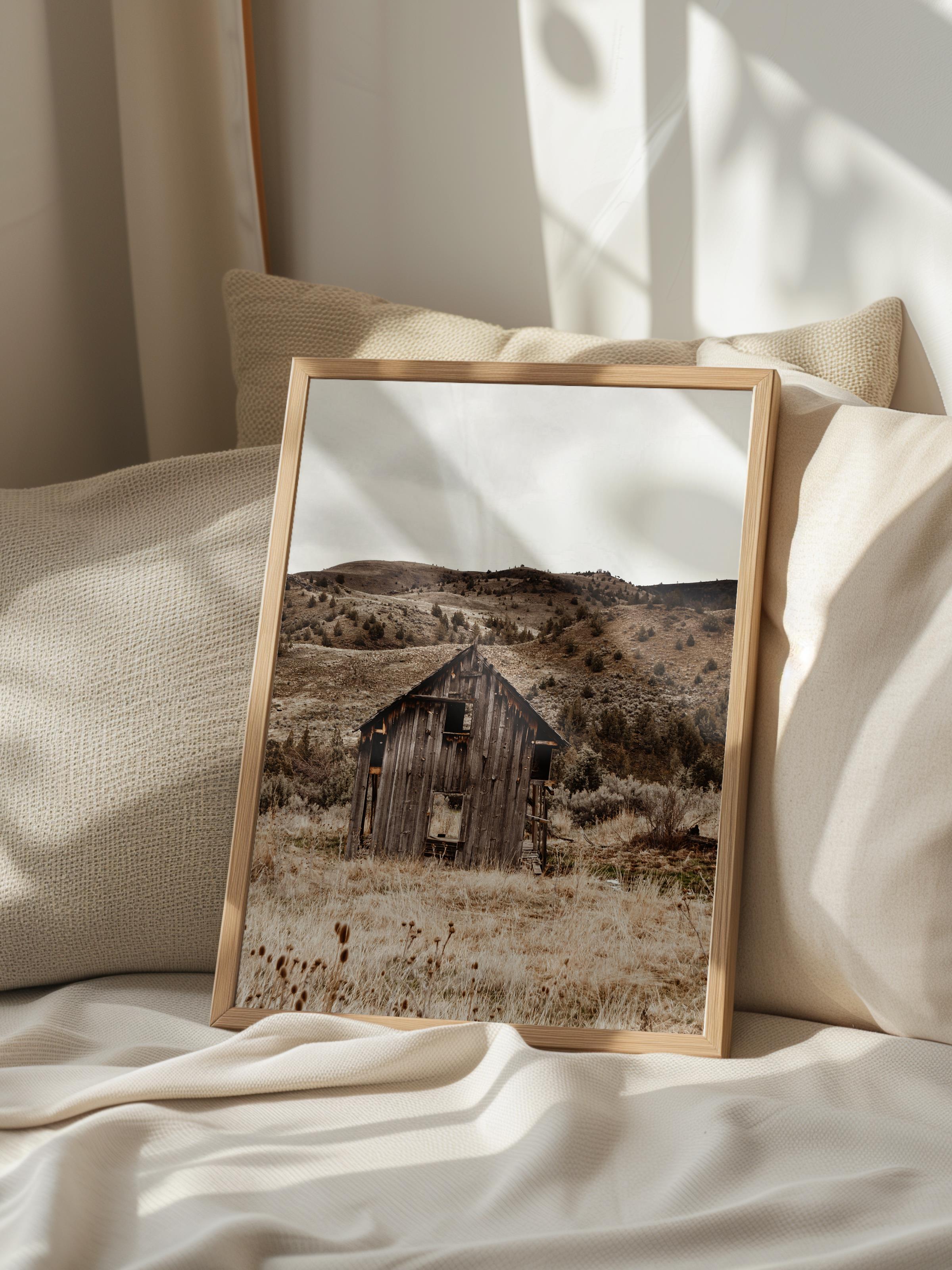 Rustic Çerçevesiz Poster, İskandinav Kahverengi Poster, NO:47 Ahşap Kulübe Fotoğraf, Dikey