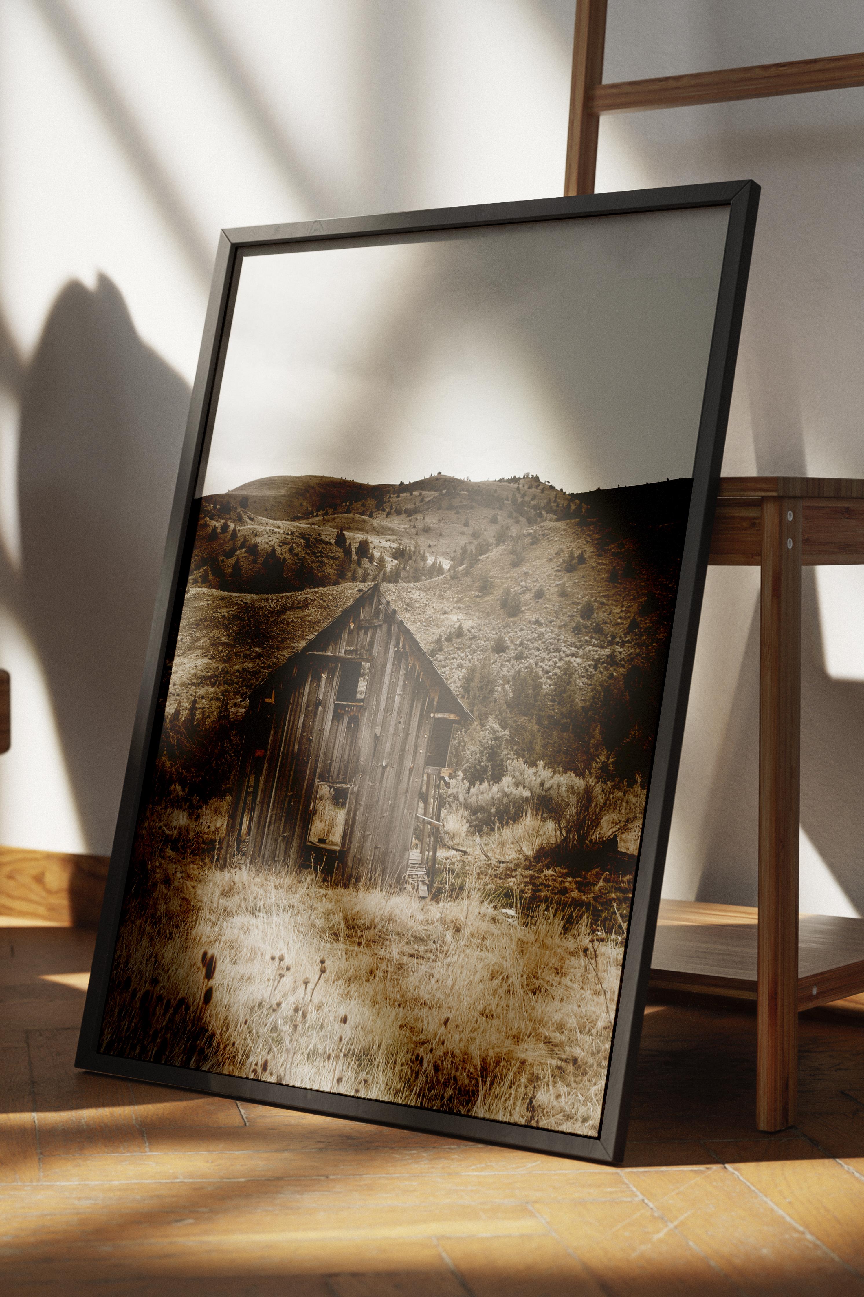 Rustic Çerçevesiz Poster, İskandinav Kahverengi Poster, NO:47 Ahşap Kulübe Fotoğraf, Dikey