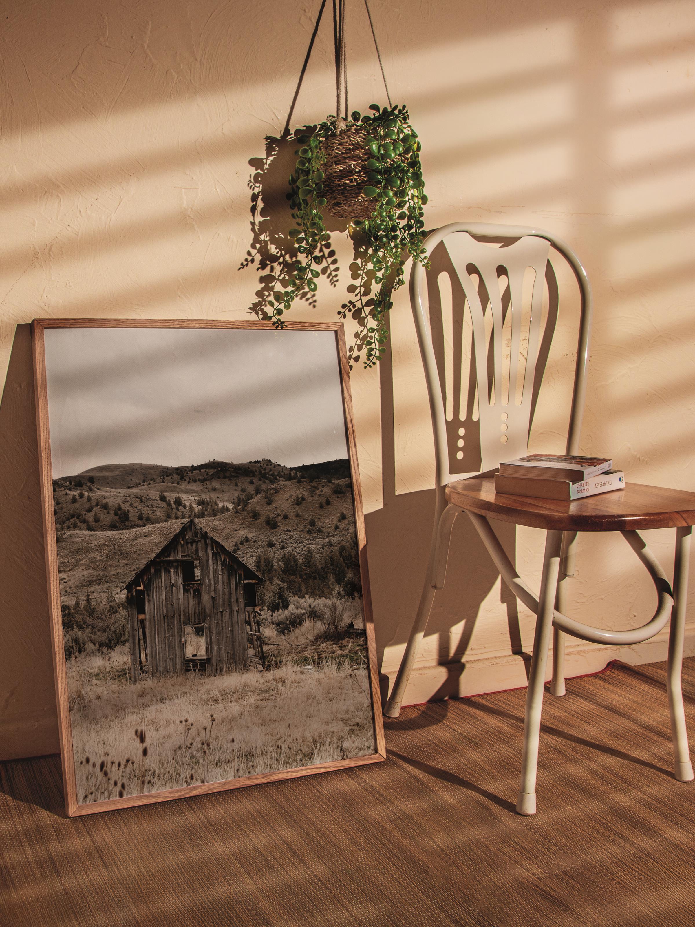 Rustic Çerçevesiz Poster, İskandinav Kahverengi Poster, NO:47 Ahşap Kulübe Fotoğraf, Dikey