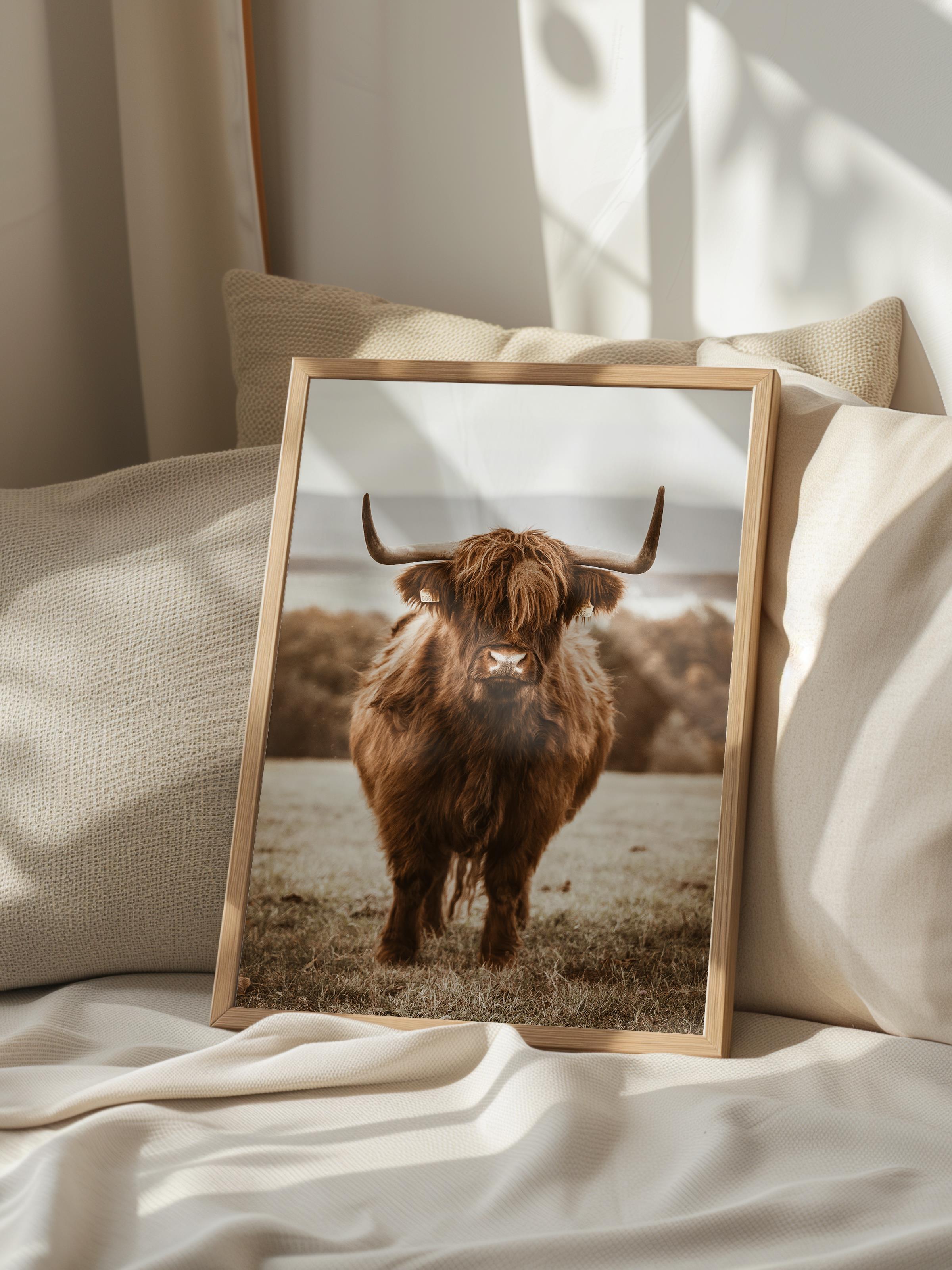 Rustic Çerçevesiz Poster, İskandinav Kahverengi Poster, NO:48 Kırmızı İnek Fotoğraf, Dikey