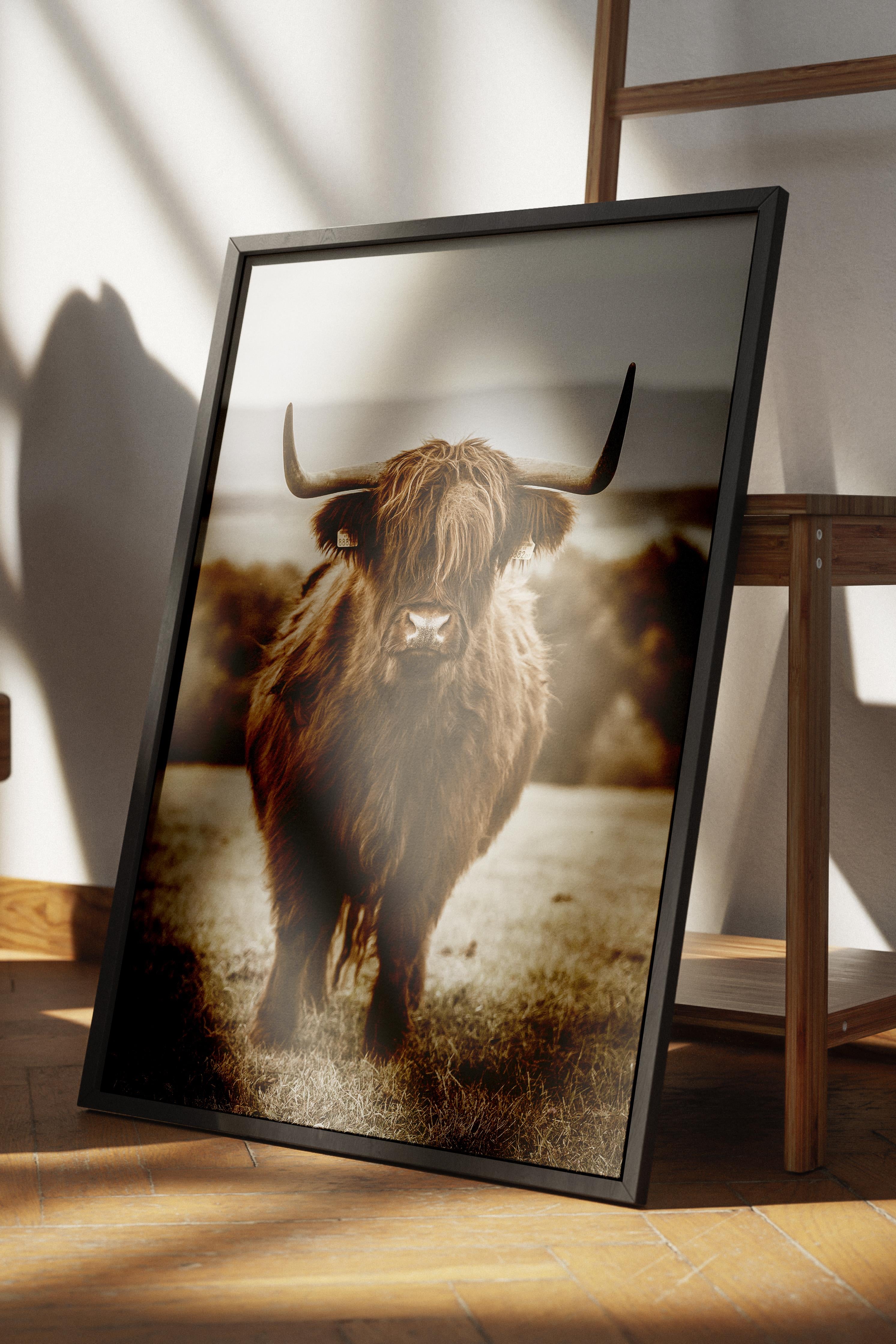 Rustic Çerçevesiz Poster, İskandinav Kahverengi Poster, NO:48 Kırmızı İnek Fotoğraf, Dikey