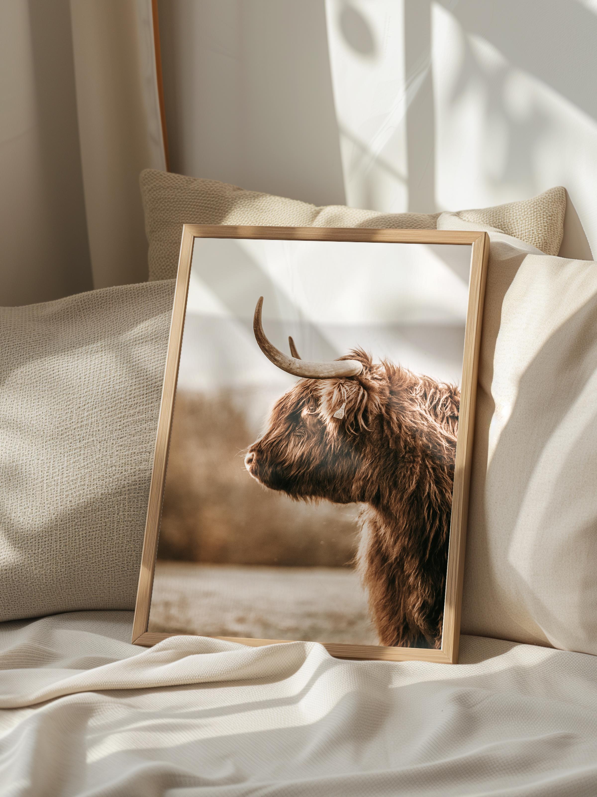 Rustic Çerçevesiz Poster, İskandinav Kahverengi Poster, NO:49 Kırmızı İnek Fotoğraf, Dikey