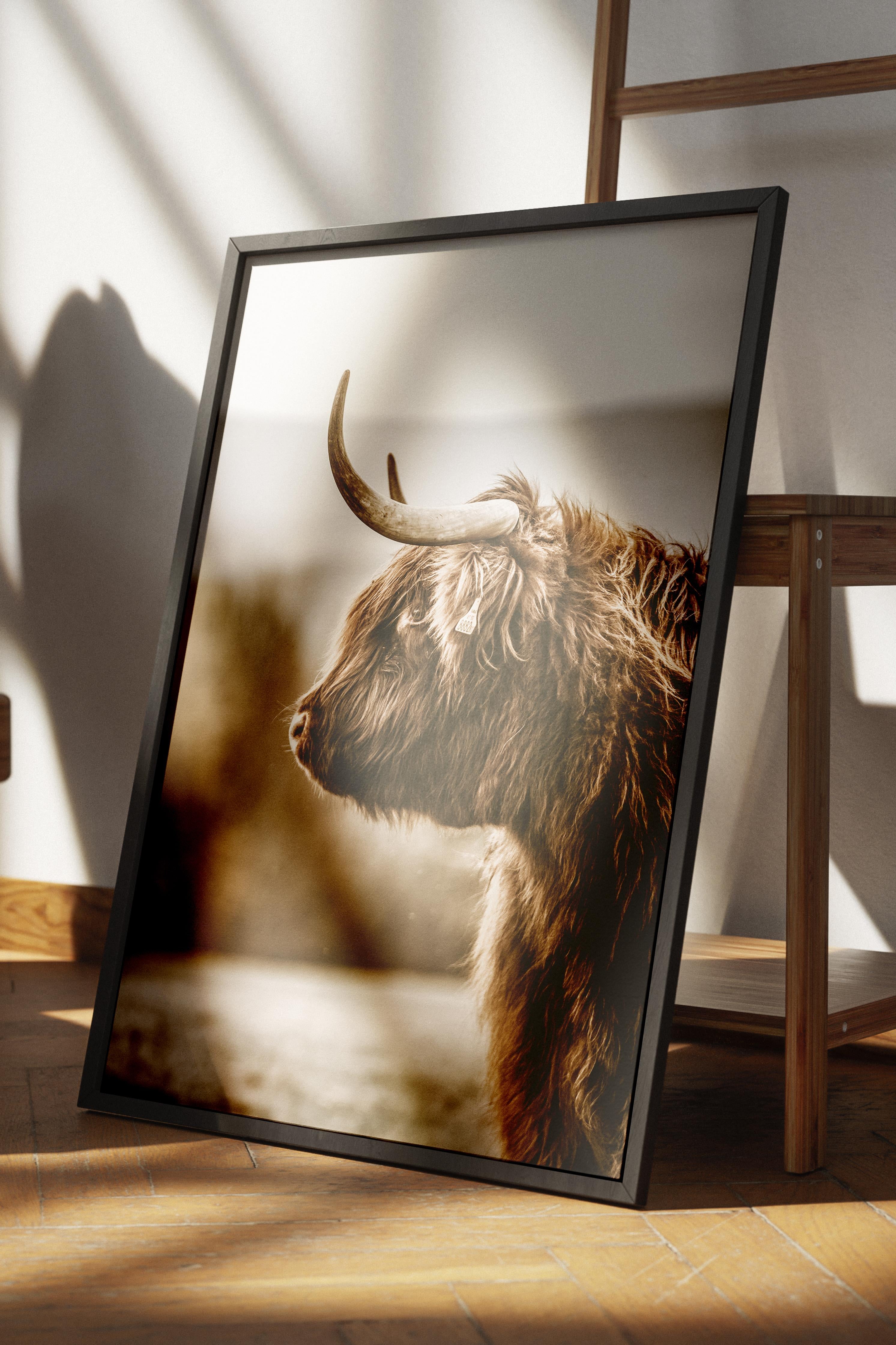 Rustic Çerçevesiz Poster, İskandinav Kahverengi Poster, NO:49 Kırmızı İnek Fotoğraf, Dikey