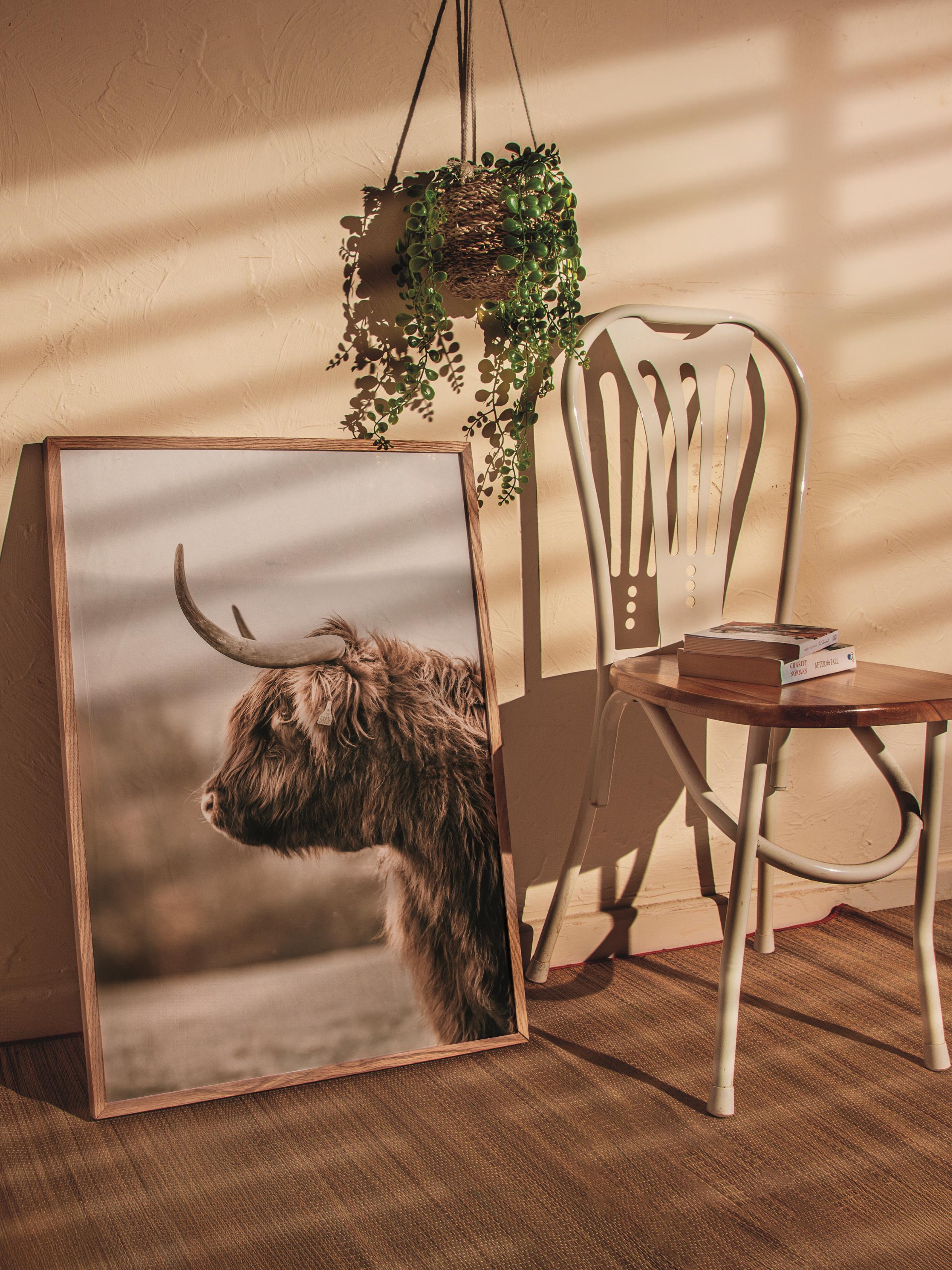 Rustic Çerçevesiz Poster, İskandinav Kahverengi Poster, NO:49 Kırmızı İnek Fotoğraf, Dikey