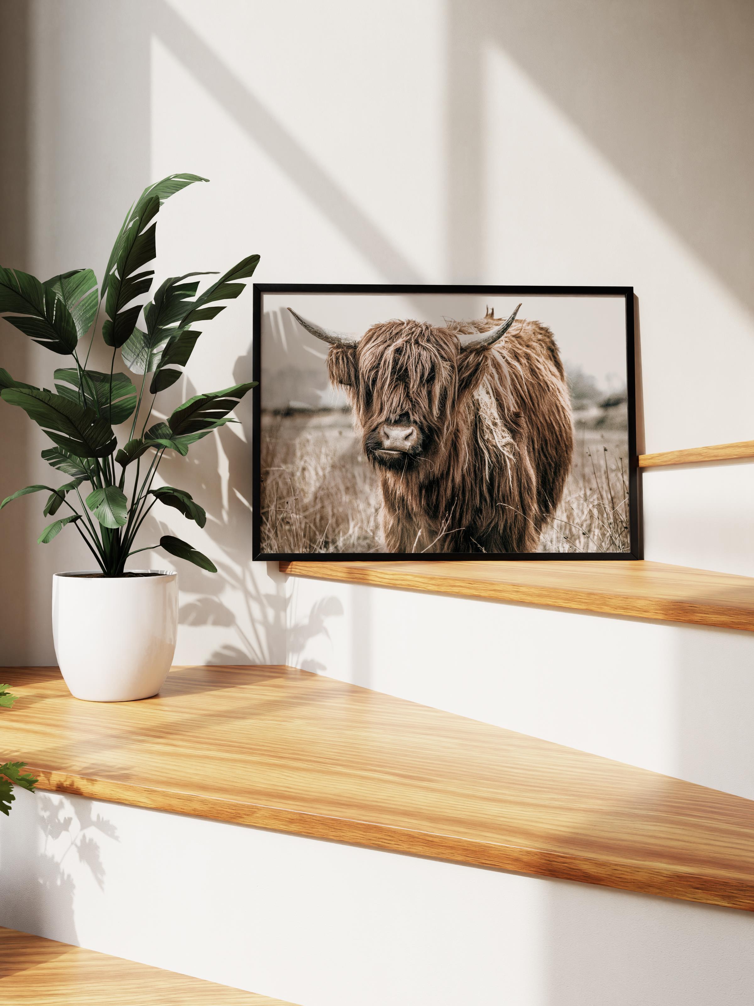 Rustic Çerçevesiz Poster, İskandinav Kahverengi Tablo, NO:491 Sığır Fotoğraf
