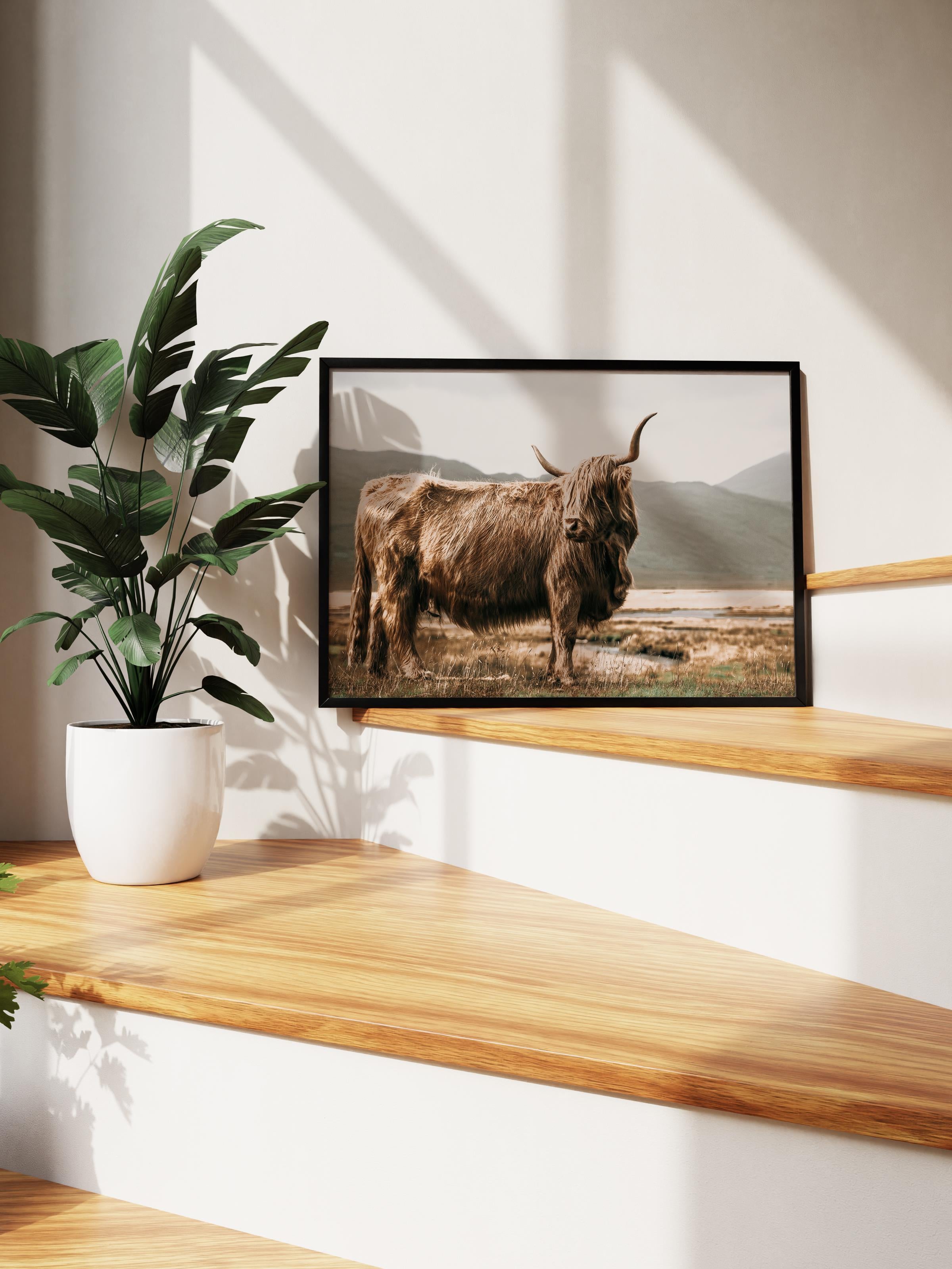 Rustic Çerçevesiz Poster, İskandinav Kahverengi Tablo, NO:492 Sığır Fotoğraf