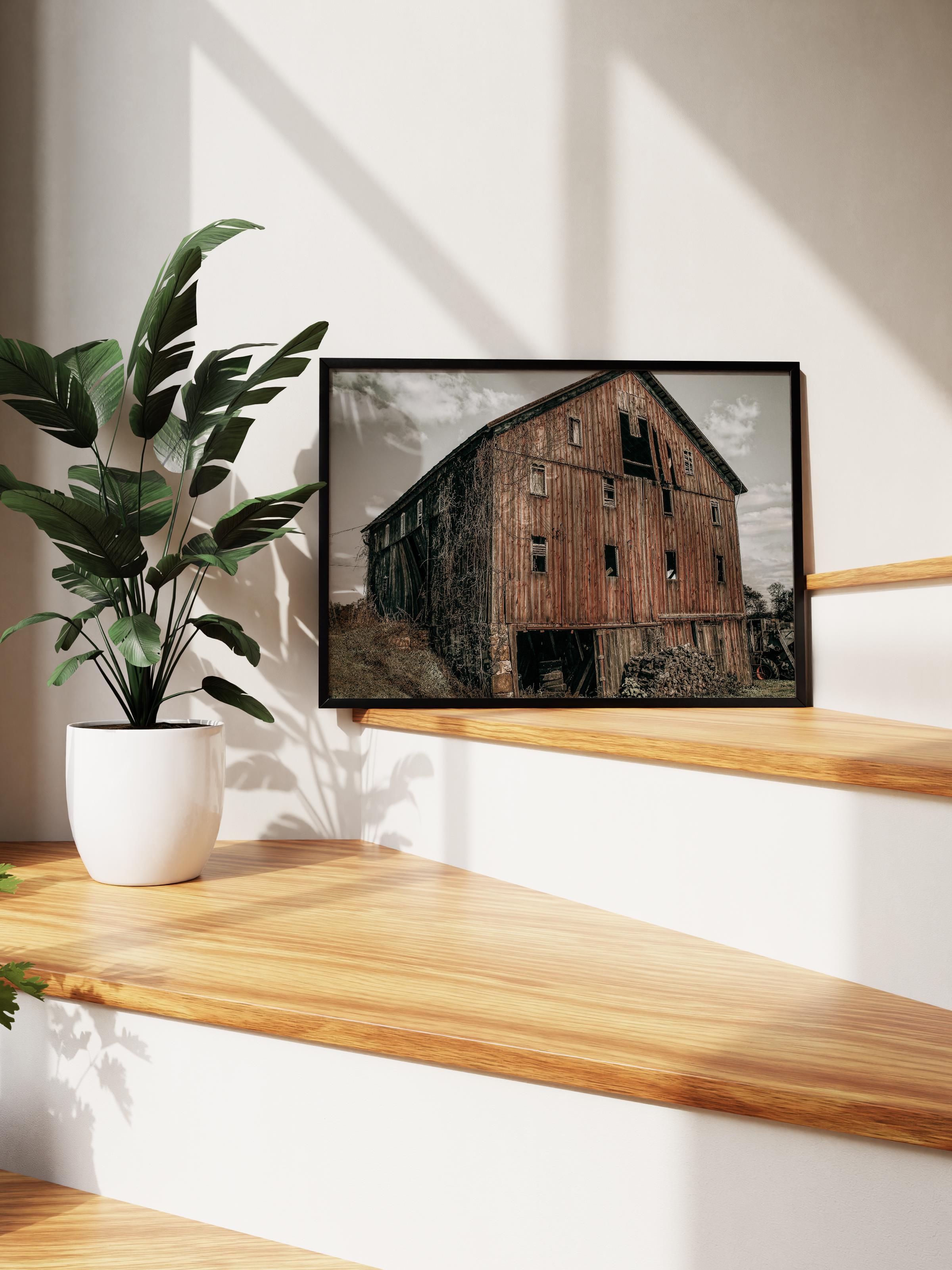 Rustic Çerçevesiz Poster, İskandinav Kahverengi Tablo, NO:495 Ahır Fotoğraf