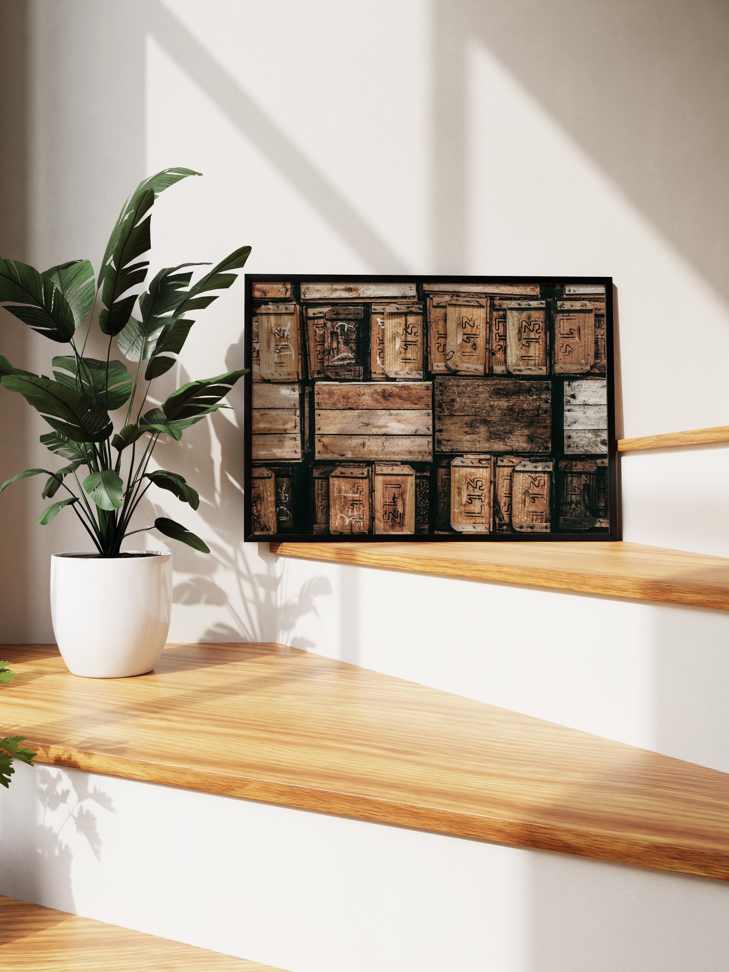 Rustic Çerçevesiz Poster, İskandinav Kahverengi Tablo, NO:503 Kasalar Fotoğraf