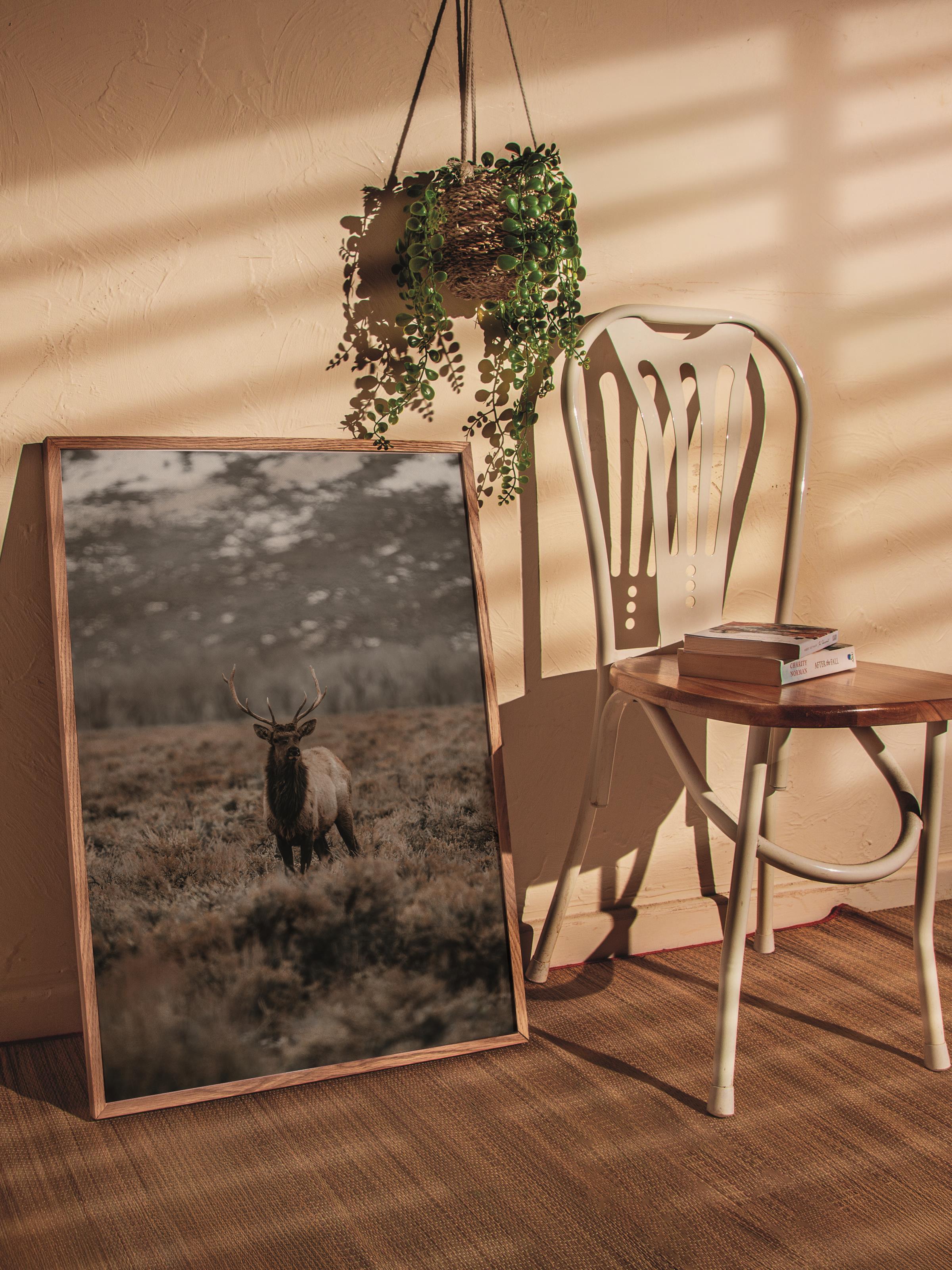 Rustic Çerçevesiz Poster, İskandinav Kahverengi Poster, NO:51 Uzakta İnek Fotoğraf, Dikey
