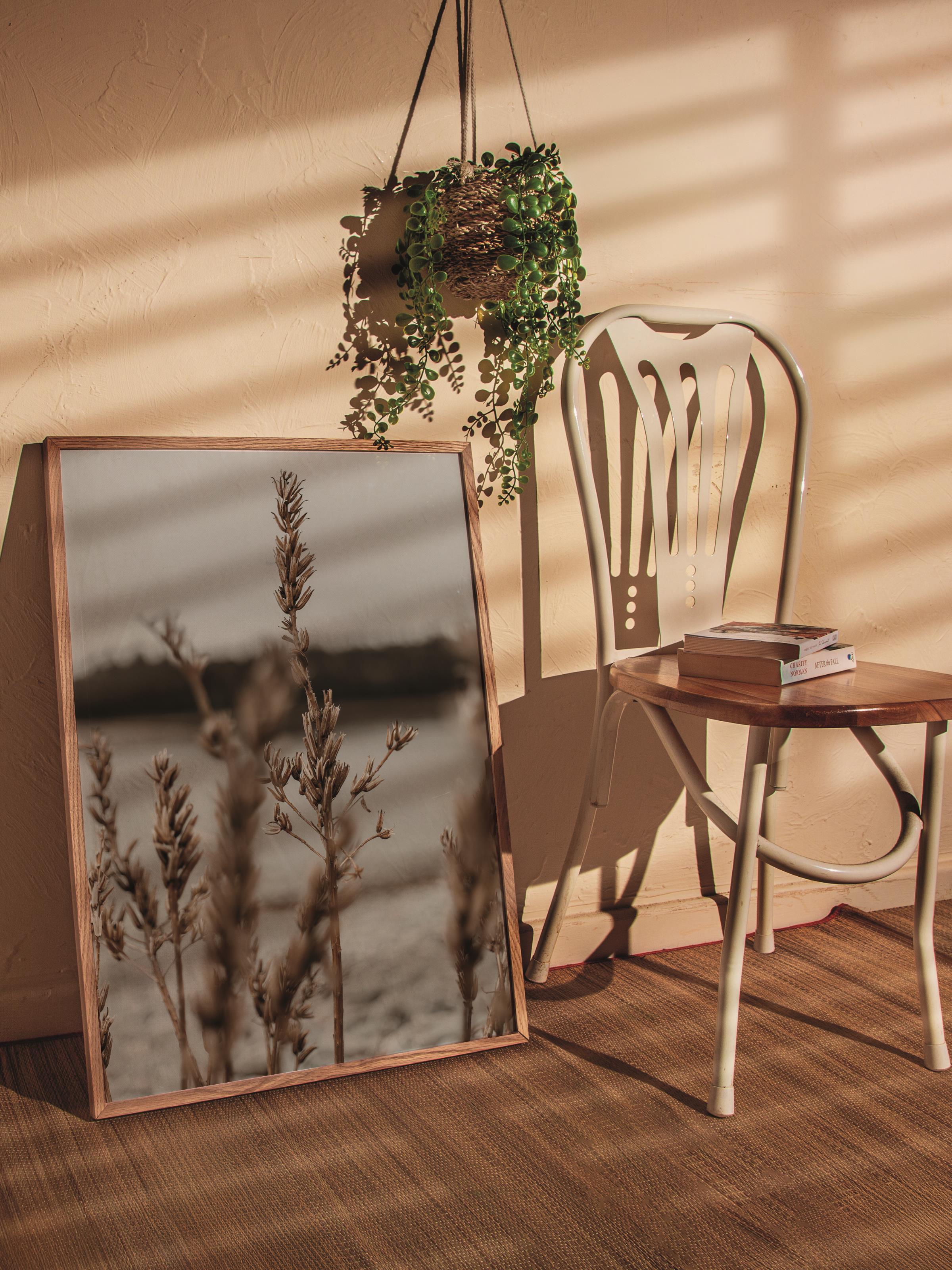 Rustic Çerçevesiz Poster, İskandinav Kahverengi Poster, NO:53 Buğday Tarlası Fotoğraf, Dikey