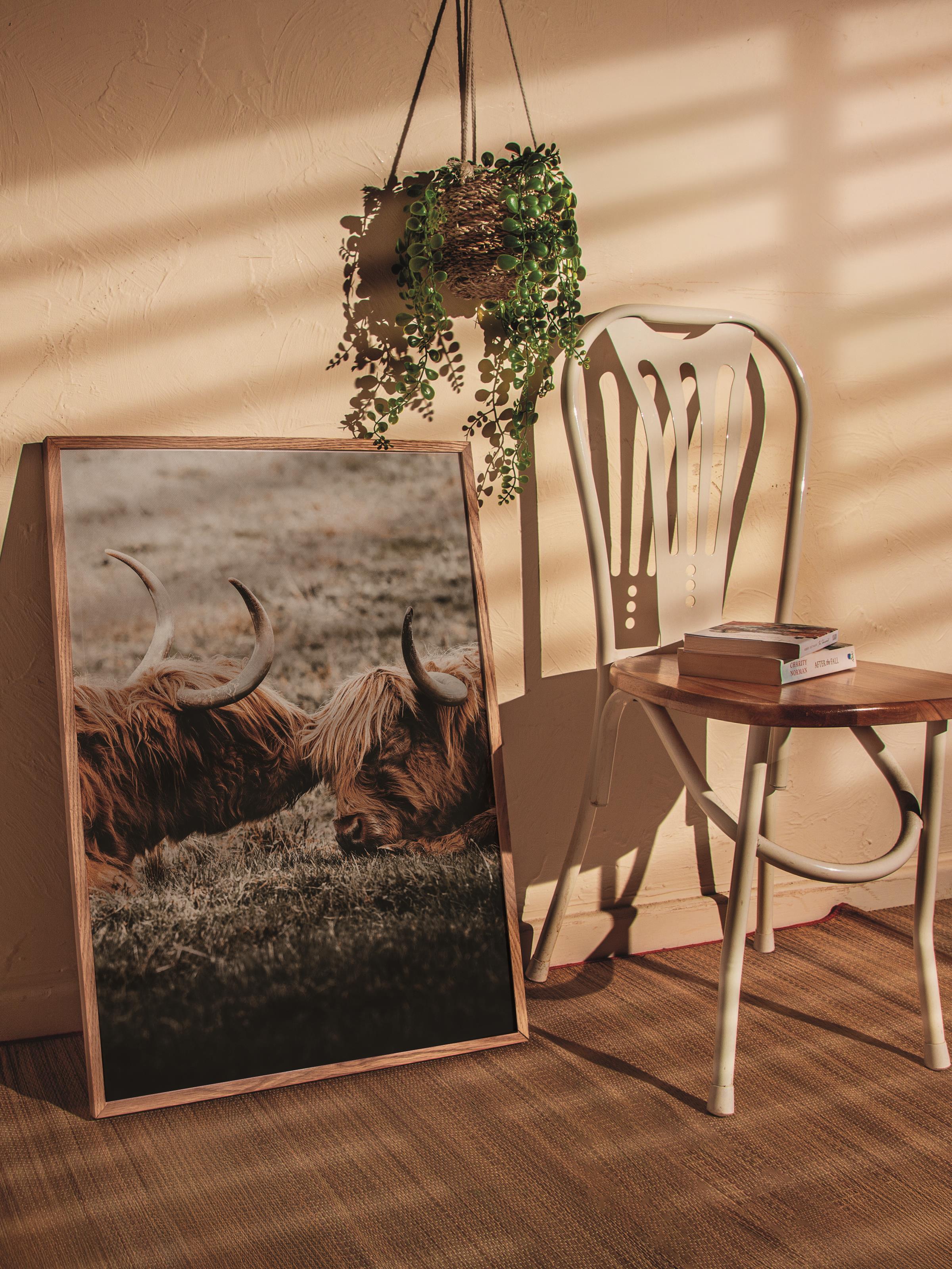Rustic Çerçevesiz Poster, İskandinav Kahverengi Poster, NO:56 İnek Çifti Fotoğraf, Dikey