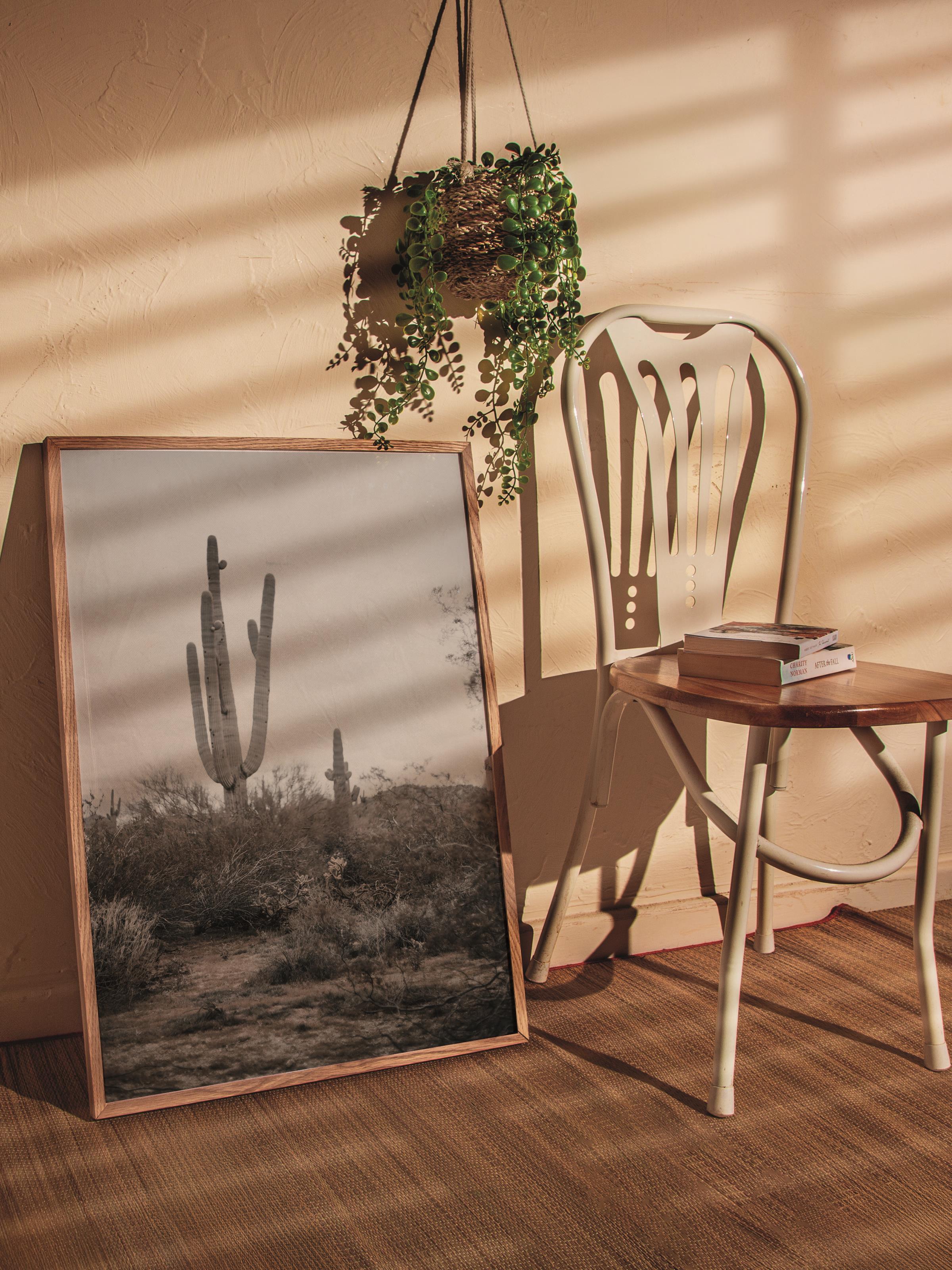 Rustic Çerçevesiz Poster, İskandinav Kahverengi Poster, NO:57 Kaktüs Fotoğraf, Dikey