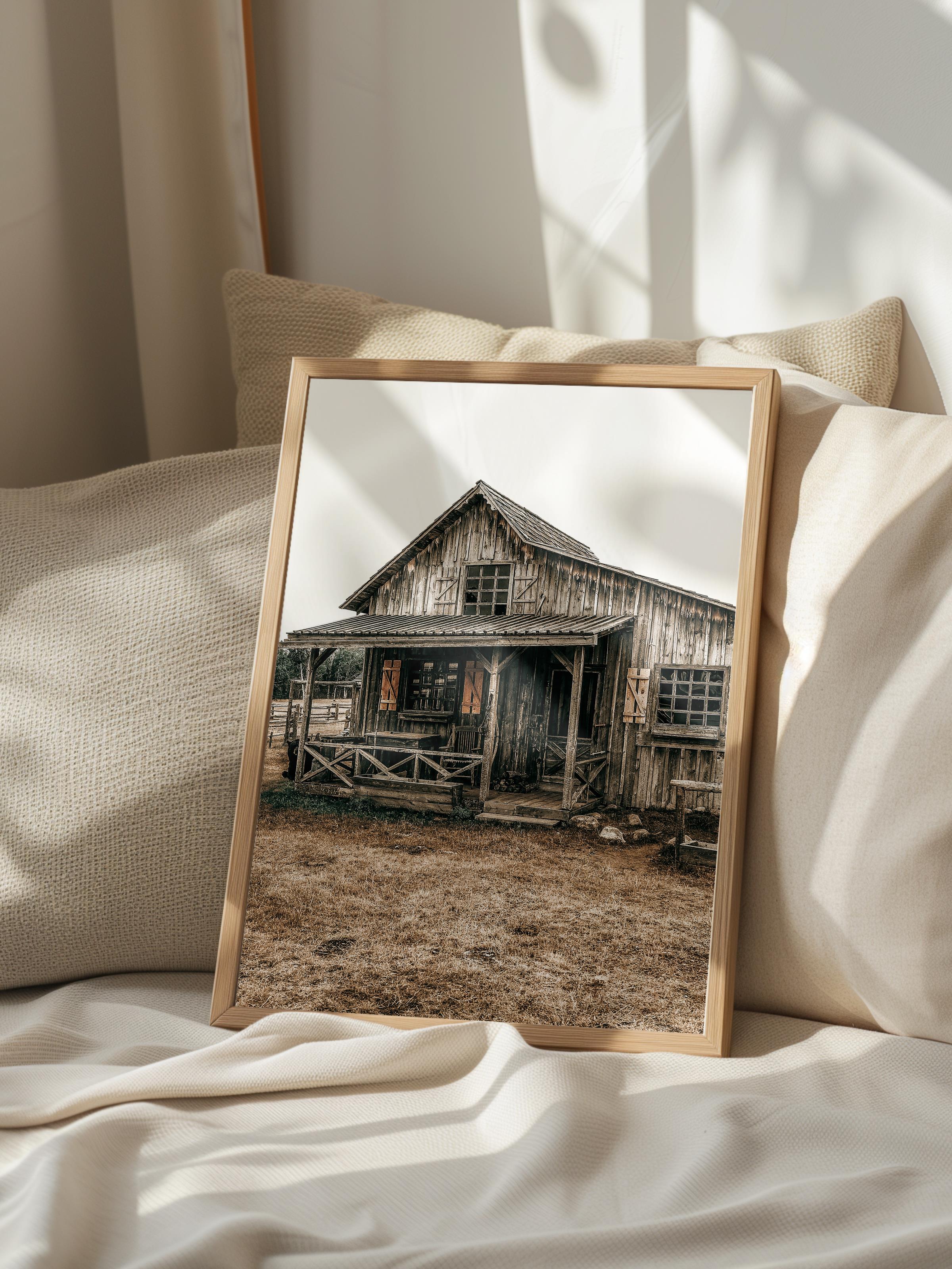 Rustic Çerçevesiz Poster, İskandinav Kahverengi Poster, NO:62 Ahşap Ev Fotoğraf, Dikey