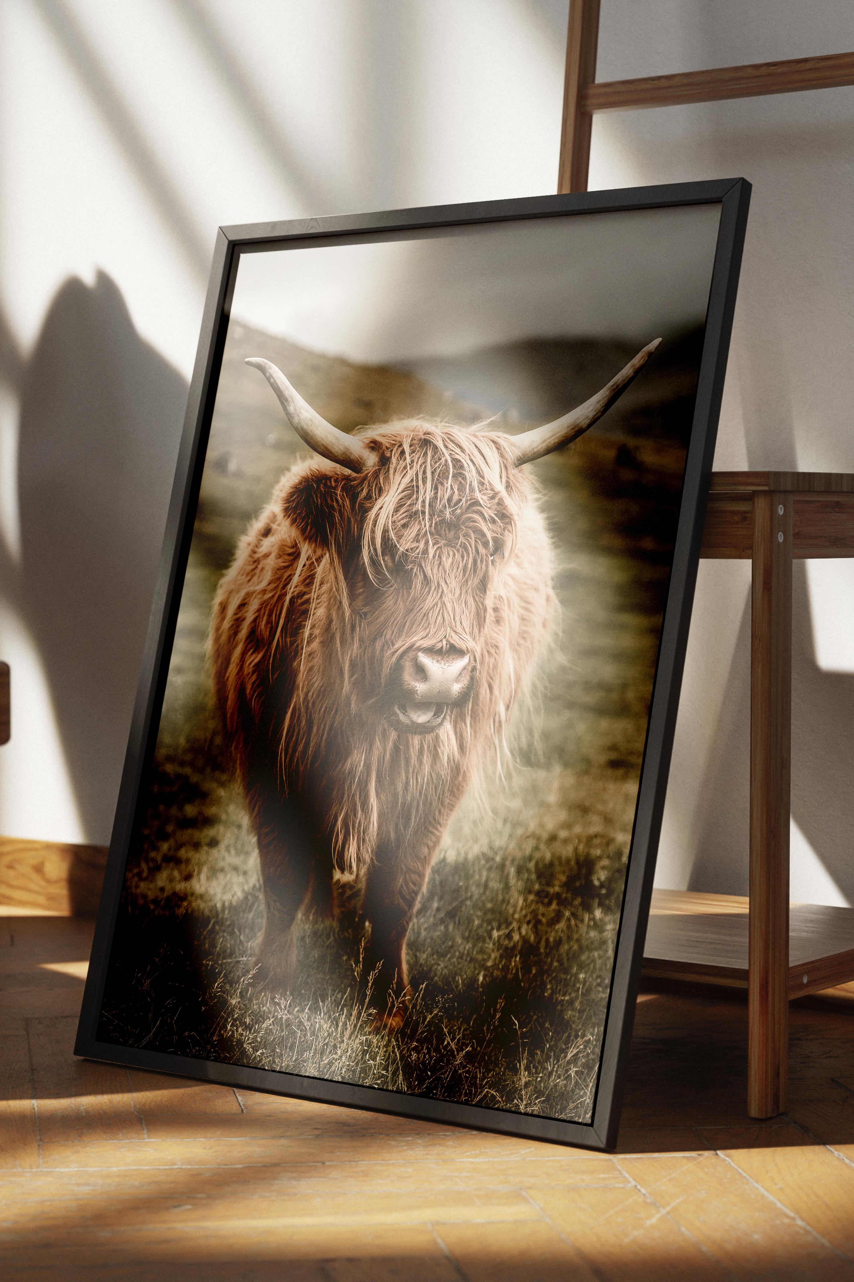 Rustic Çerçevesiz Poster, İskandinav Kahverengi Poster, NO:64 Uzaktaki İnek Fotoğraf, Dikey