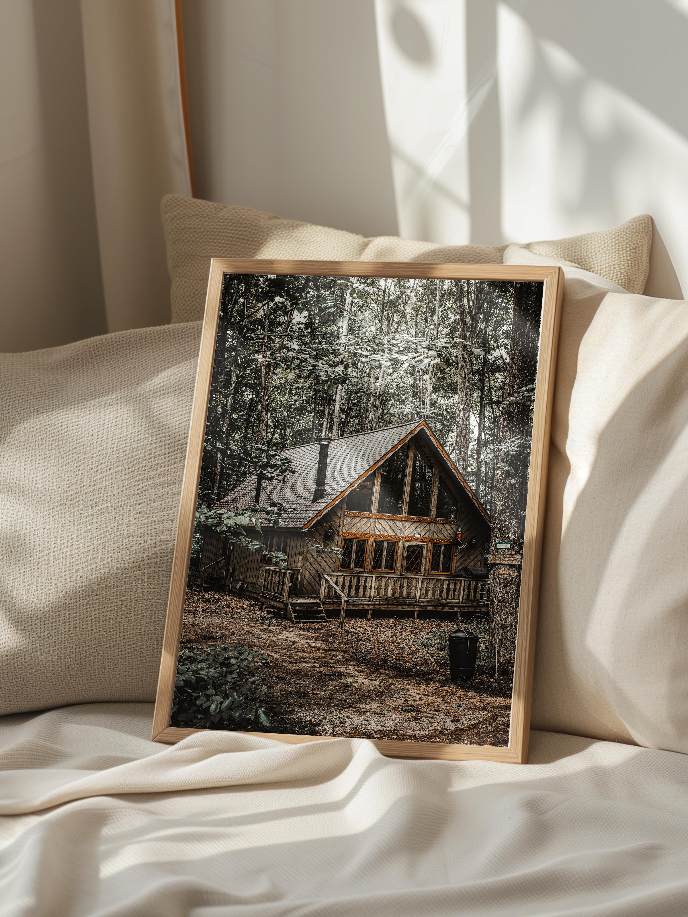 Rustic Çerçevesiz Poster, İskandinav Kahverengi Poster, NO:66 Orman Evi Fotoğraf, Dikey