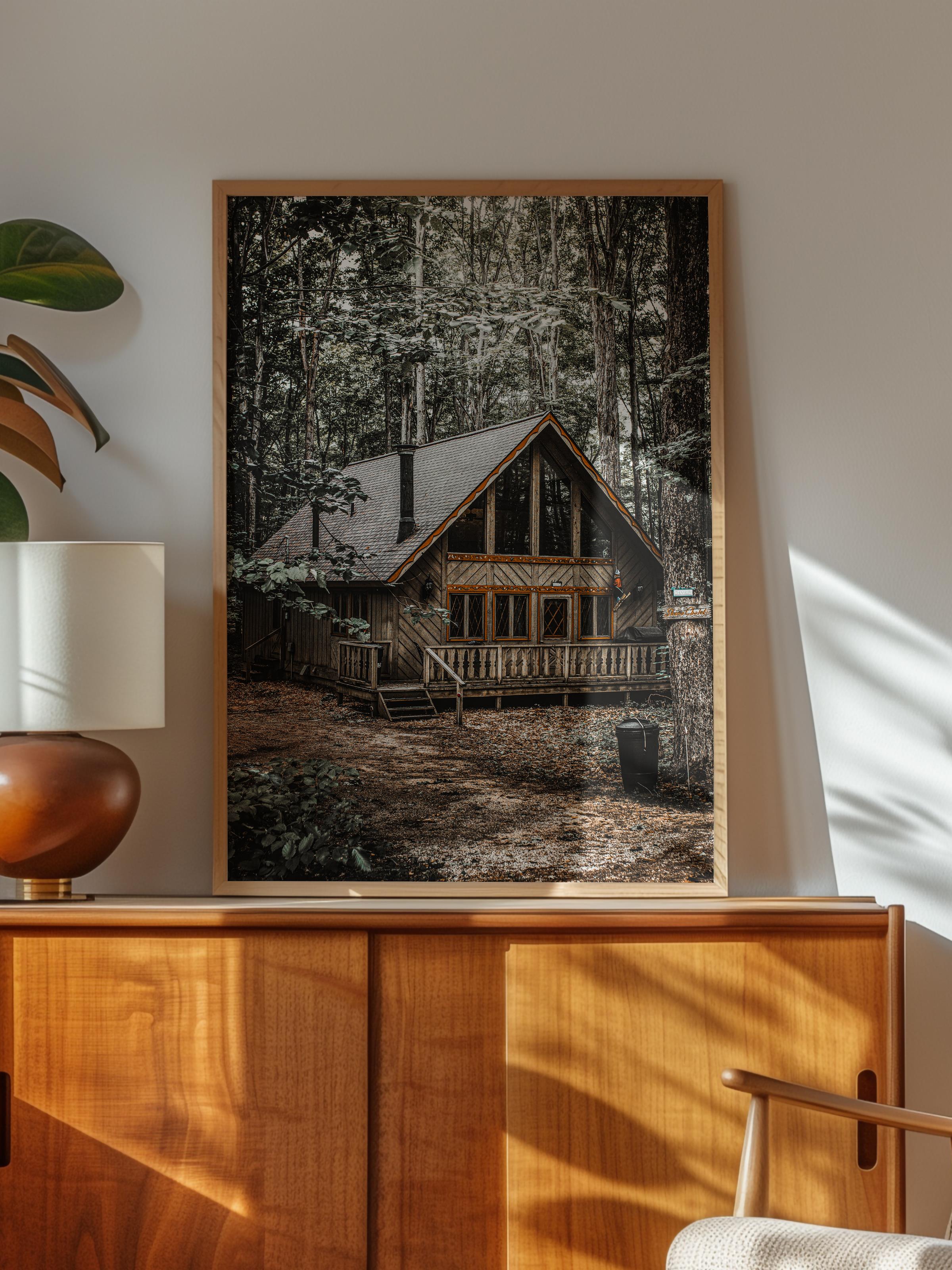 Rustic Çerçevesiz Poster, İskandinav Kahverengi Poster, NO:66 Orman Evi Fotoğraf, Dikey