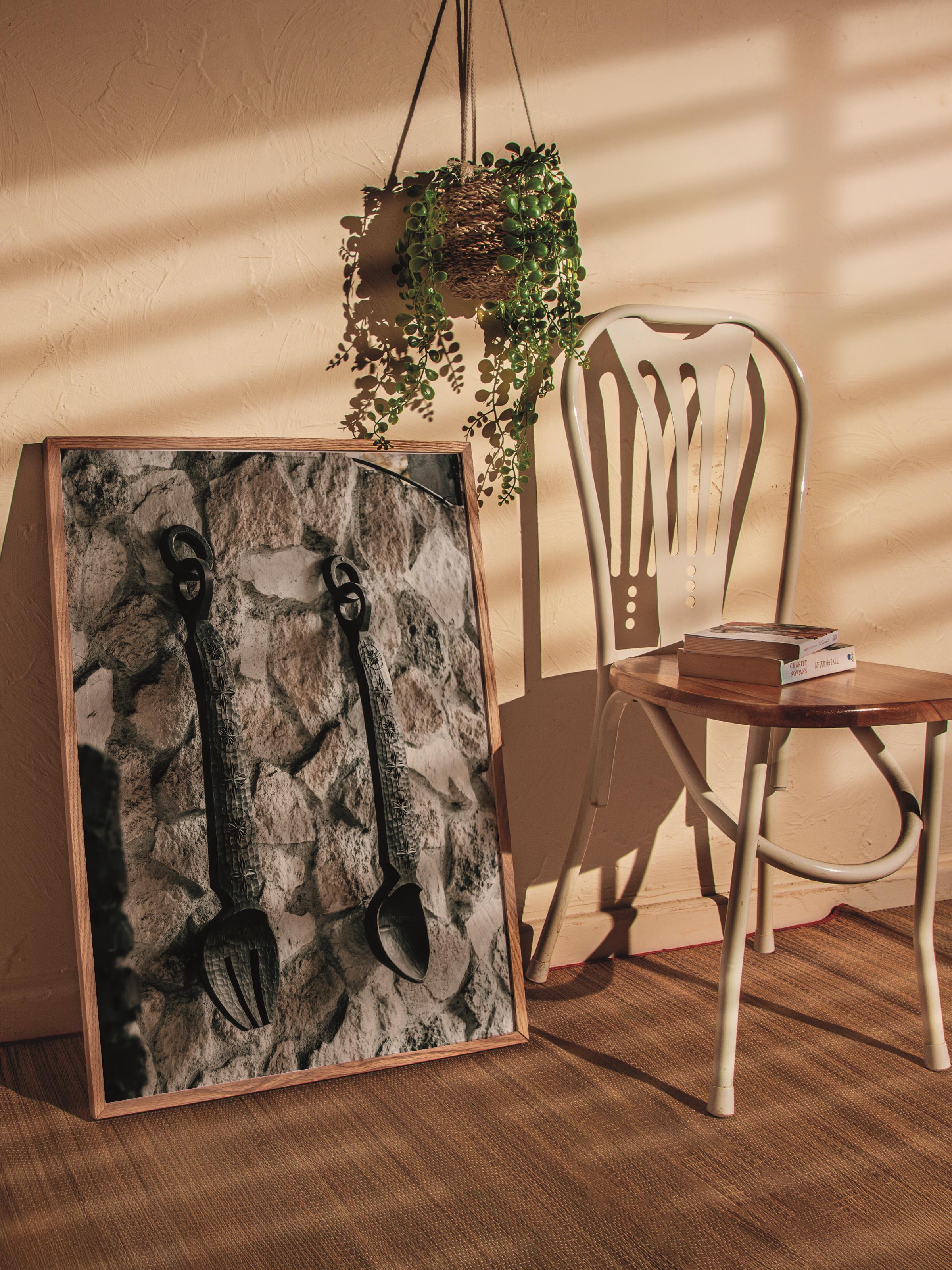 Rustic Çerçevesiz Poster, İskandinav Kahverengi Poster, NO:69 Çiftlik Aletleri Fotoğraf, Dikey