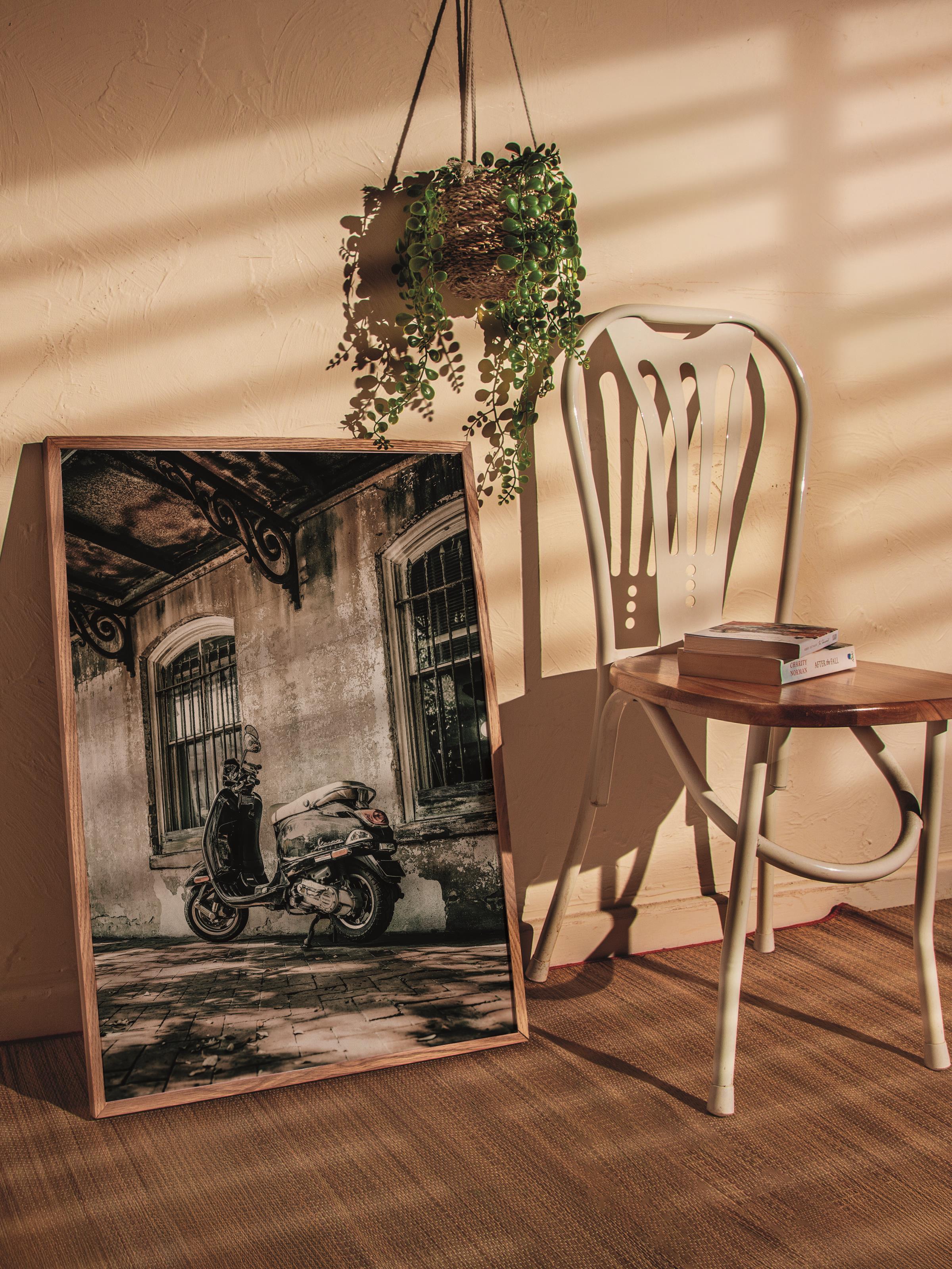 Rustic Çerçevesiz Poster, İskandinav Kahverengi Poster, NO:70 Eski Motorsiklet Fotoğraf, Dikey