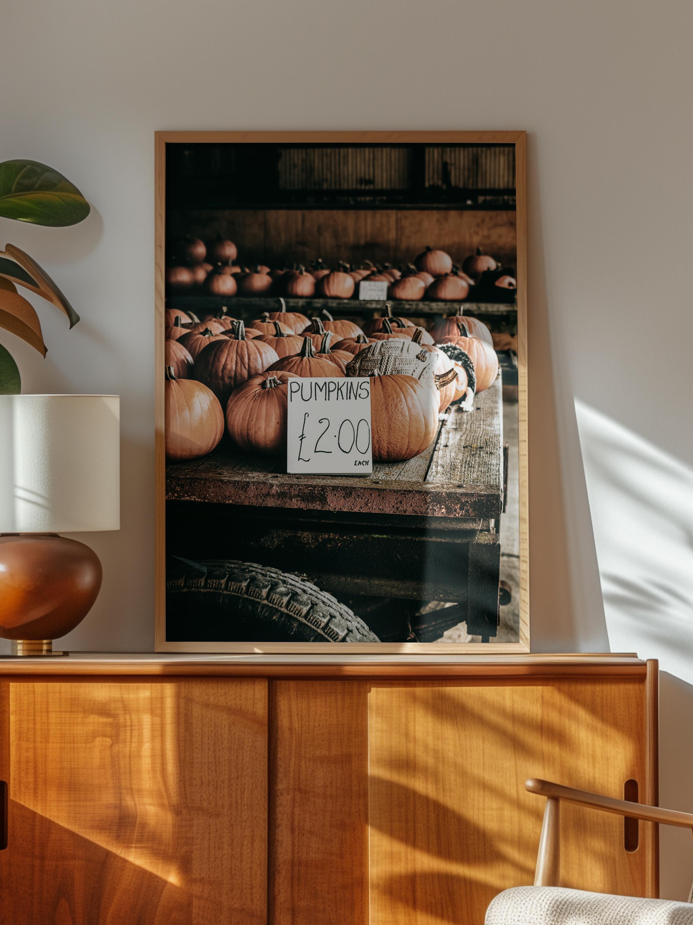 Rustic Çerçevesiz Poster, İskandinav Kahverengi Poster, NO:71 Balkabakları Arabası Fotoğraf, Dikey