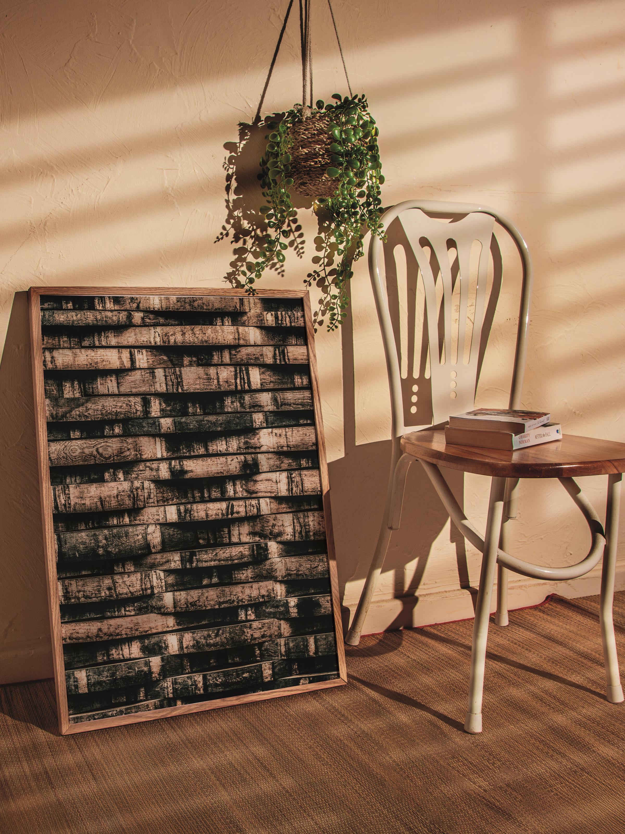 Rustic Çerçevesiz Poster, İskandinav Kahverengi Poster, NO:75 Ahşap Fıçılar Fotoğraf, Dikey