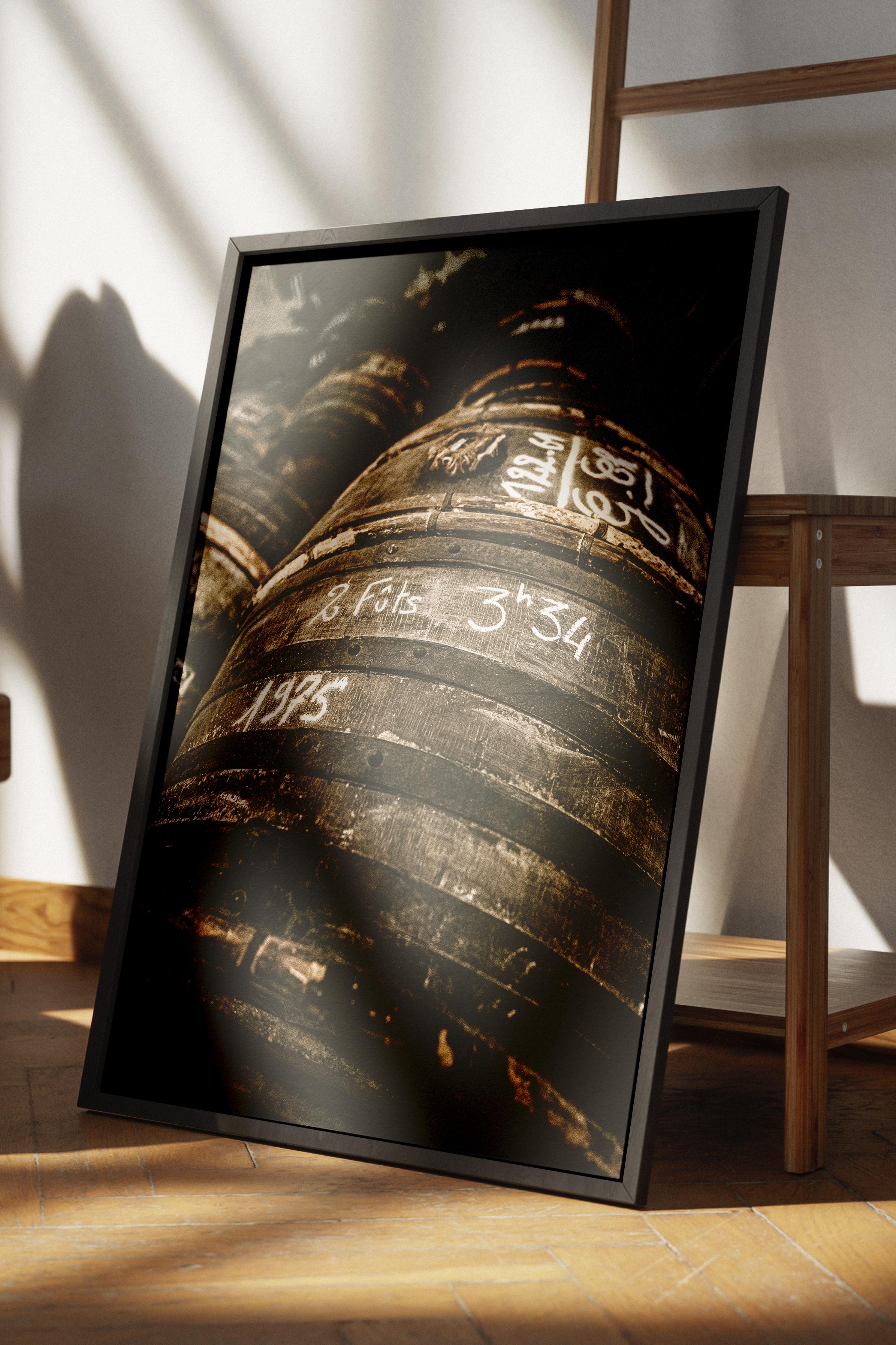 Rustic Çerçevesiz Poster, İskandinav Kahverengi Poster, NO:80 Ahşap Fıçılar Fotoğraf, Dikey