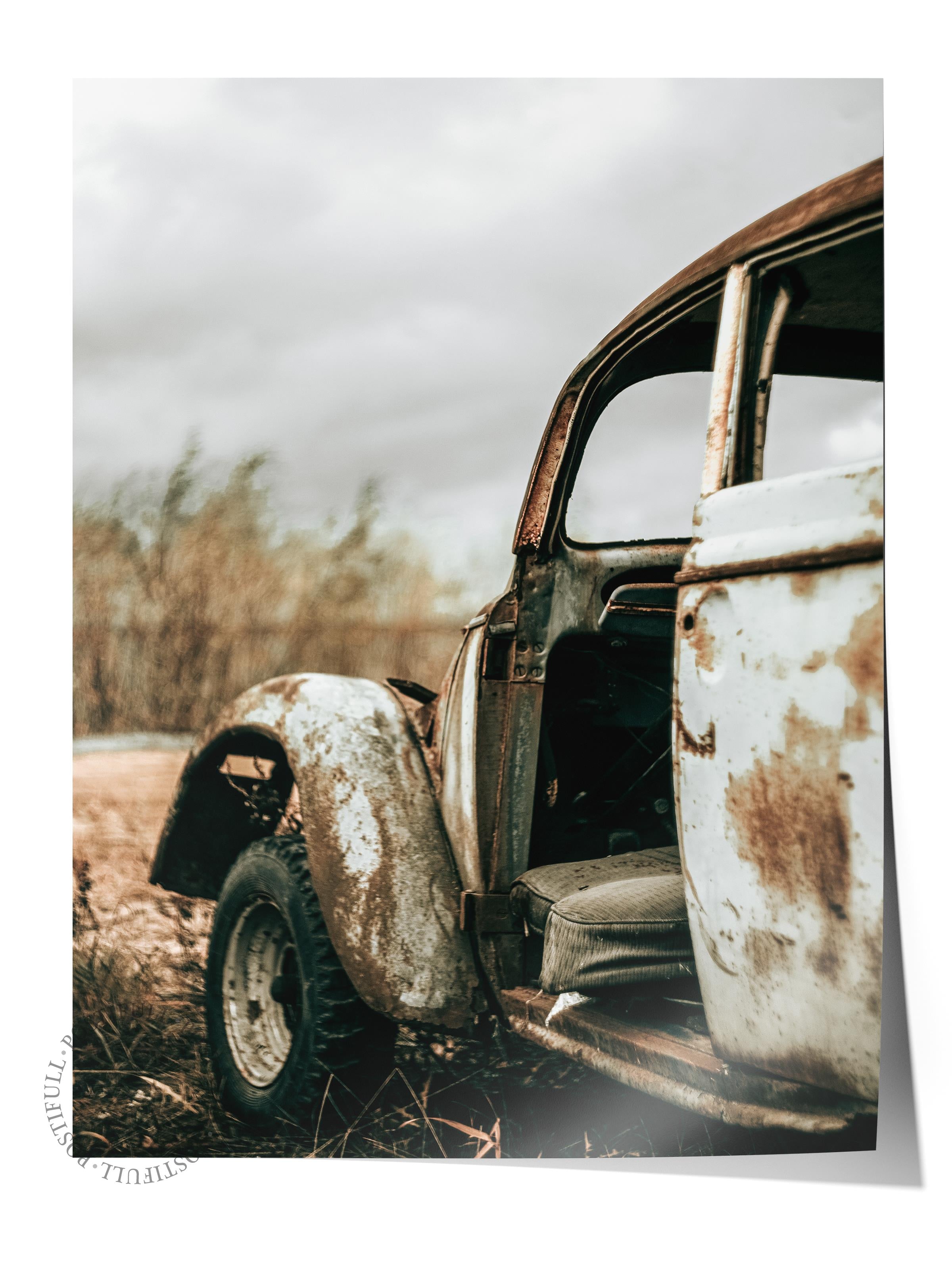 Rustic Çerçevesiz Poster, İskandinav Kahverengi Poster, NO:81 Eski Kamyon Fotoğraf, Dikey