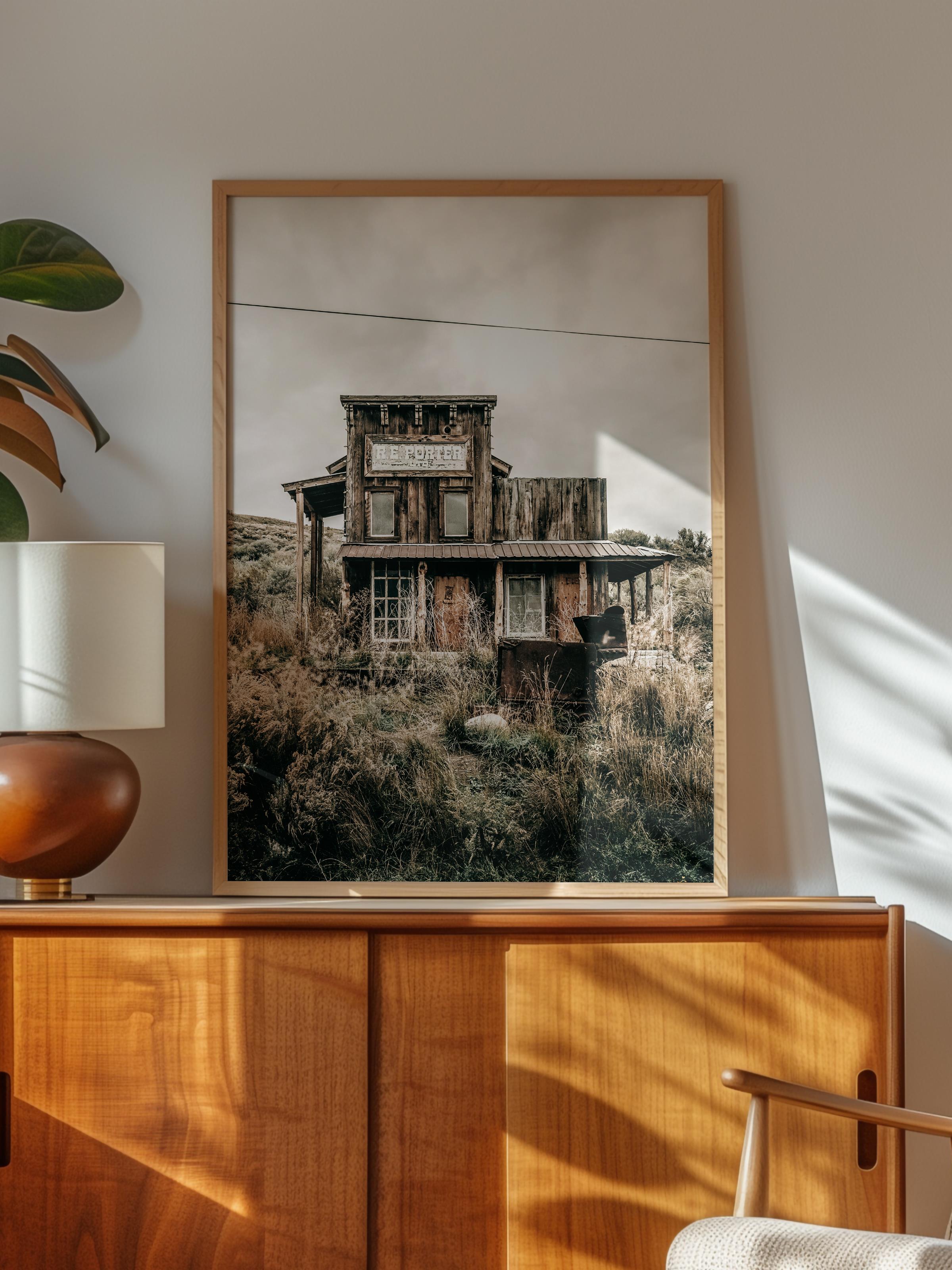 Rustic Çerçevesiz Poster, İskandinav Kahverengi Poster, NO:86 Eski Ev Fotoğraf, Dikey