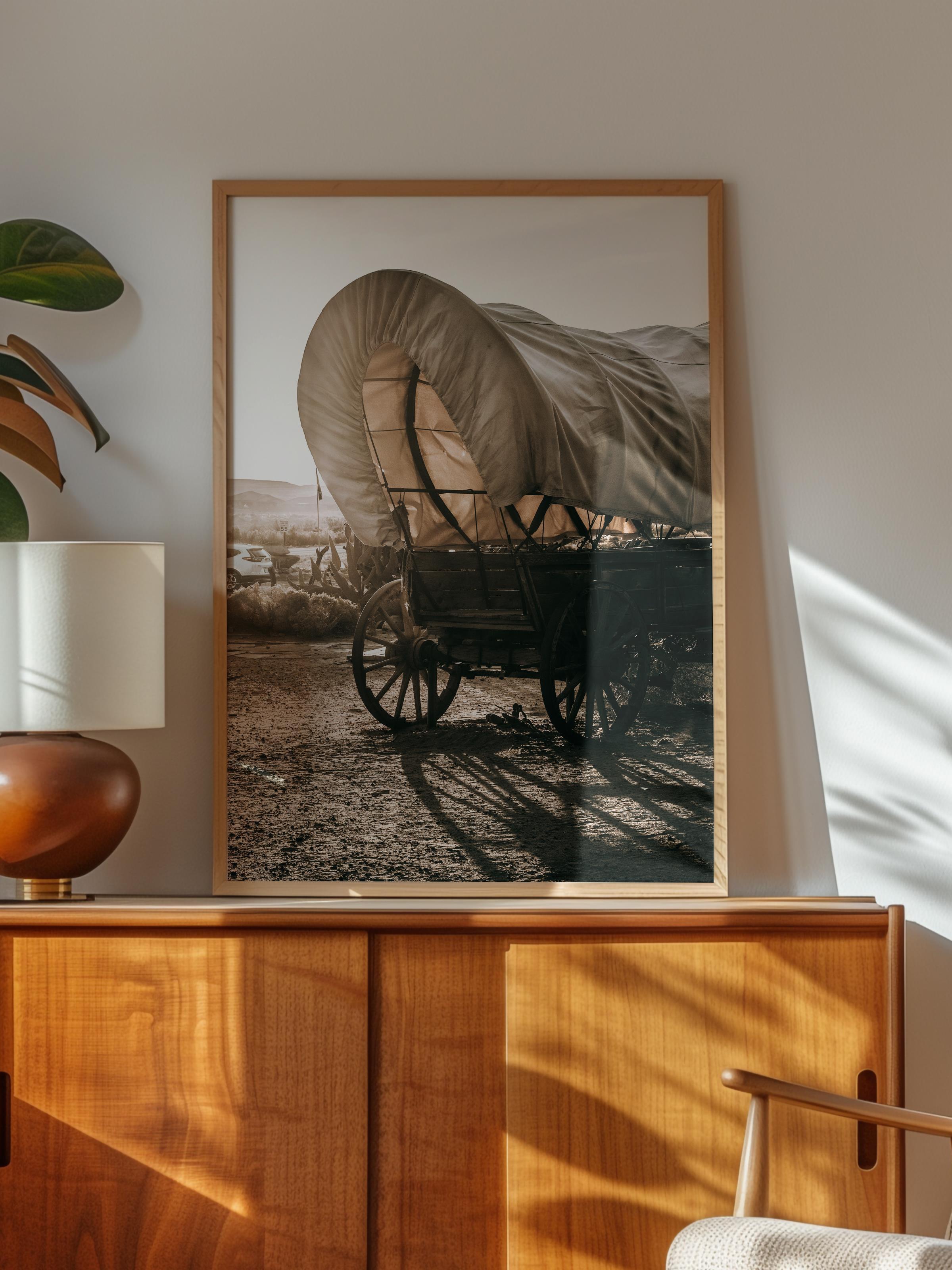 Rustic Çerçevesiz Poster, İskandinav Kahverengi Poster, NO:91 Kapalı At Arabası Fotoğraf, Dikey