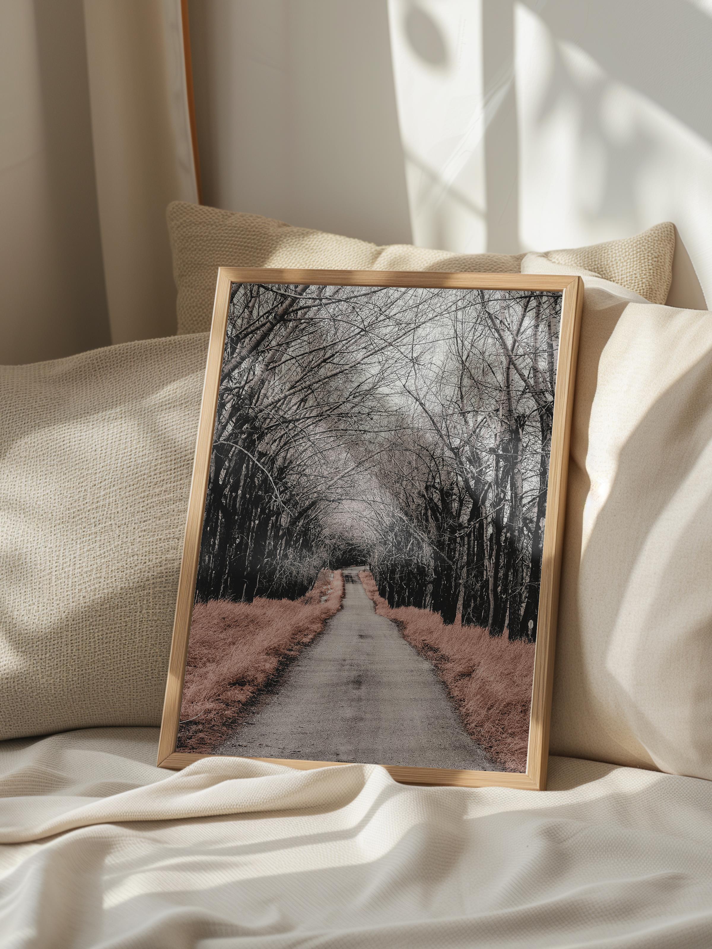 Rustic Çerçevesiz Poster, İskandinav Kahverengi Poster, NO:94 Orman Yolu Fotoğraf, Dikey