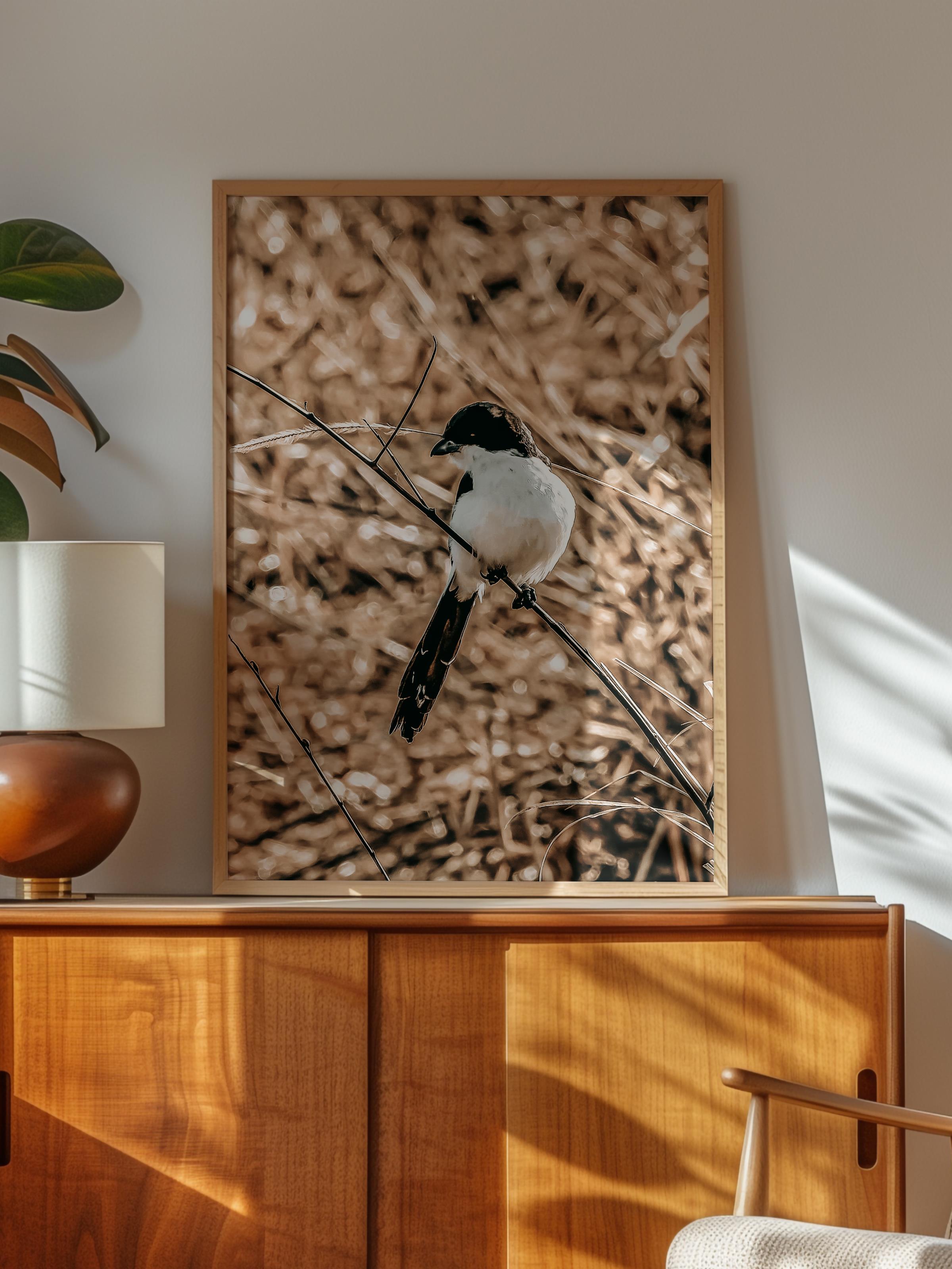 Rustic Çerçevesiz Poster, İskandinav Kahverengi Poster, NO:98 Kuş ve Tohumlar Fotoğraf, Dikey