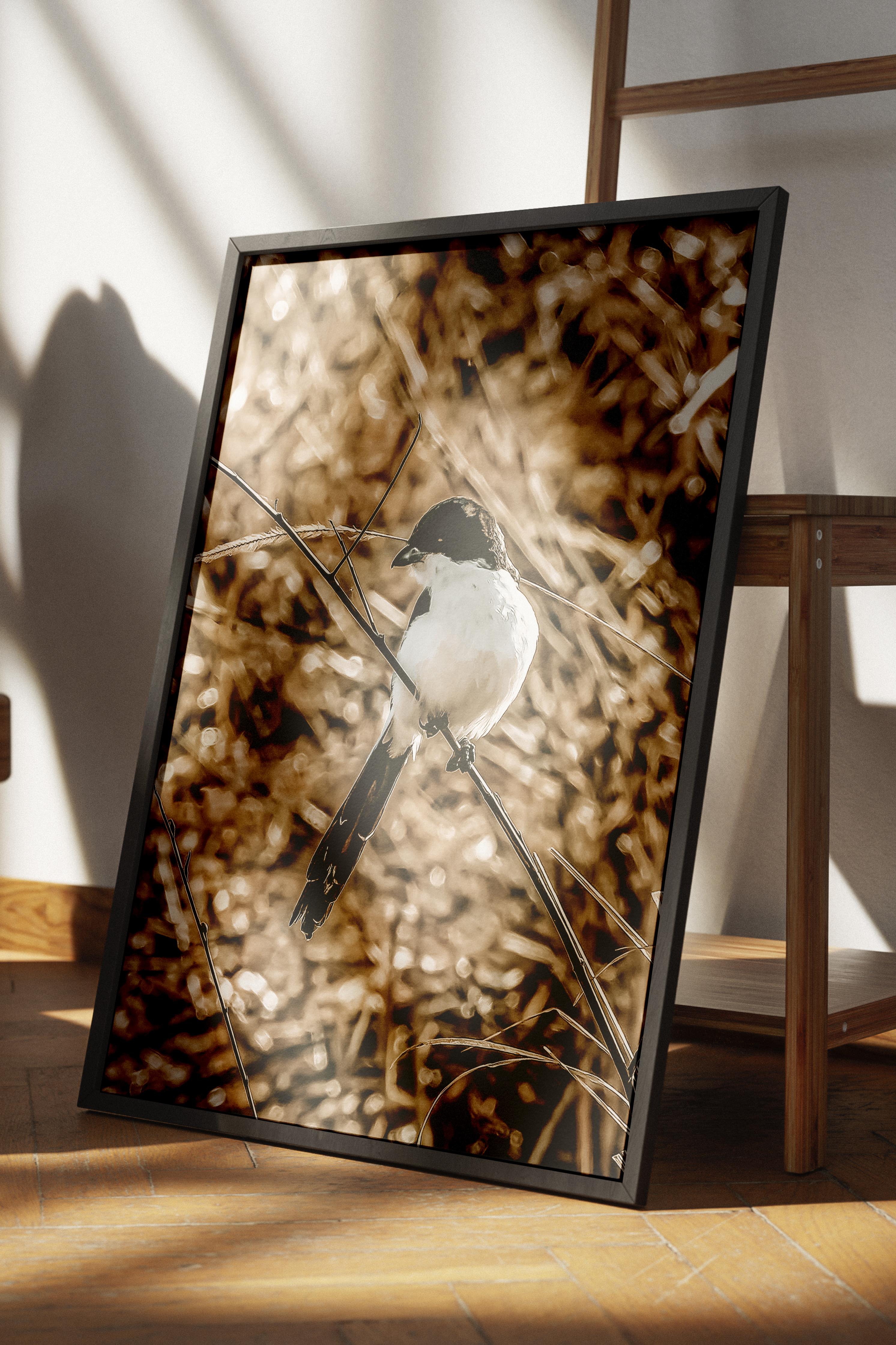 Rustic Çerçevesiz Poster, İskandinav Kahverengi Poster, NO:98 Kuş ve Tohumlar Fotoğraf, Dikey