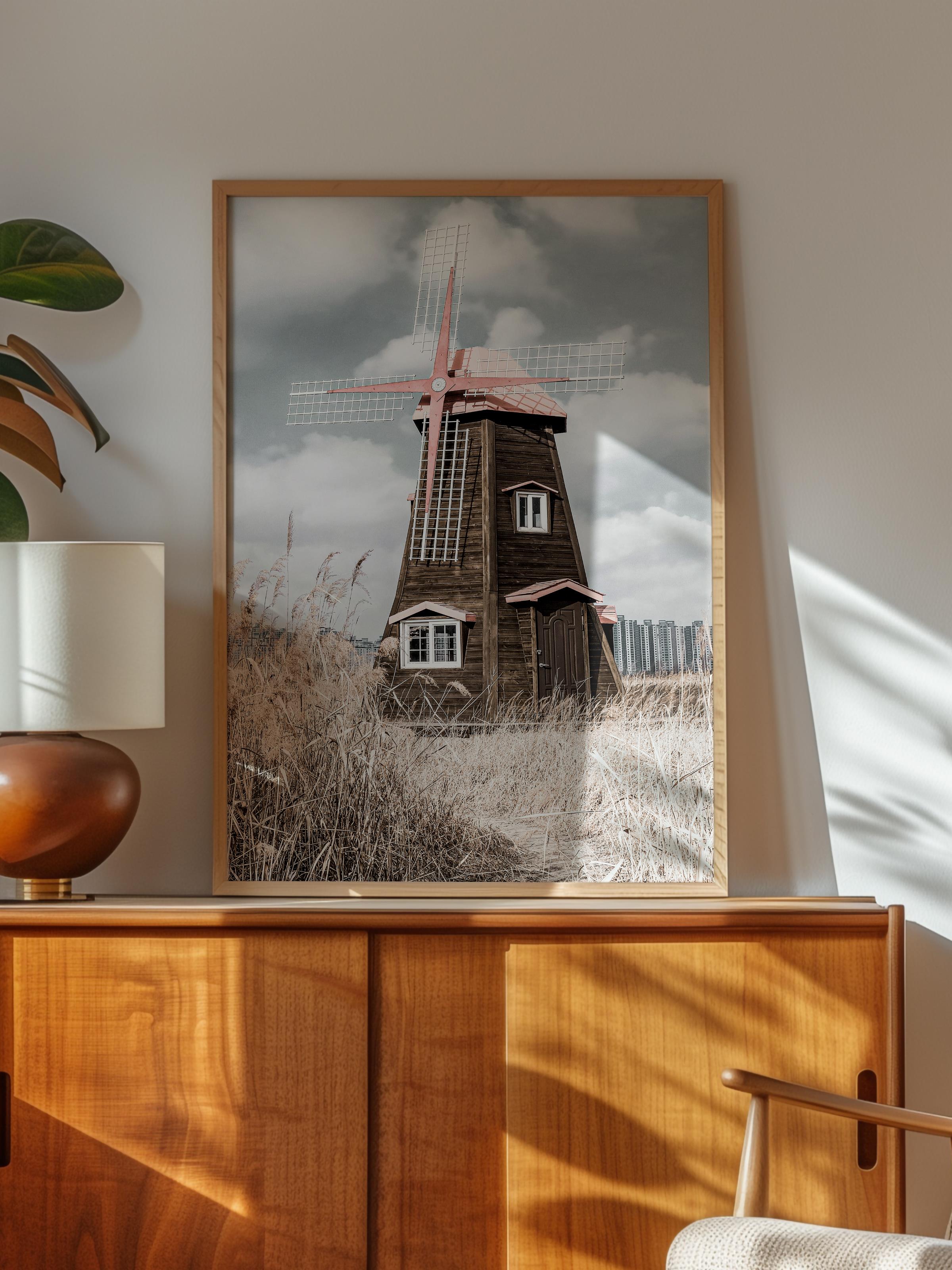 Rustic Çerçevesiz Poster, İskandinav Kırmızı Poster, NO:262 Kırmızı Değirmen Fotoğraf, Dikey