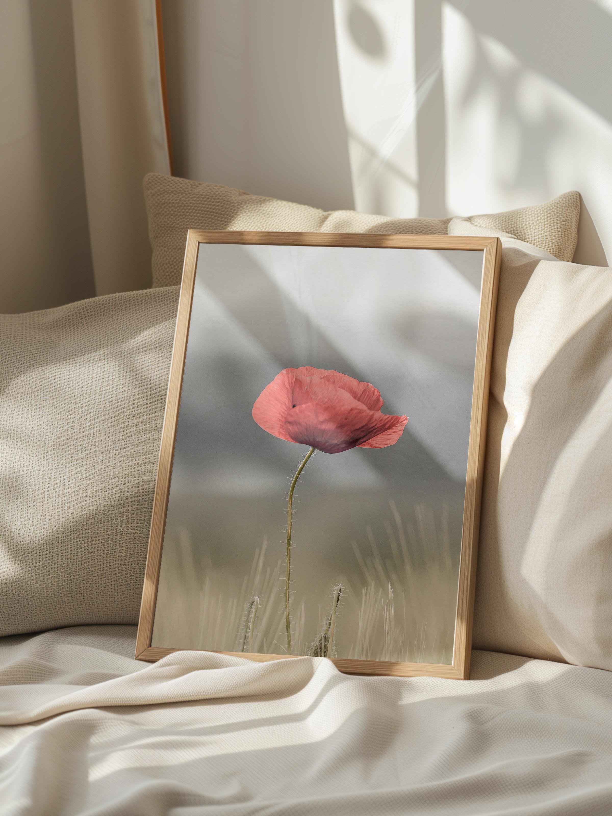 Rustic Çerçevesiz Poster, İskandinav Kırmızı Poster, NO:306 Gelincik Çiçeği Fotoğraf, Dikey