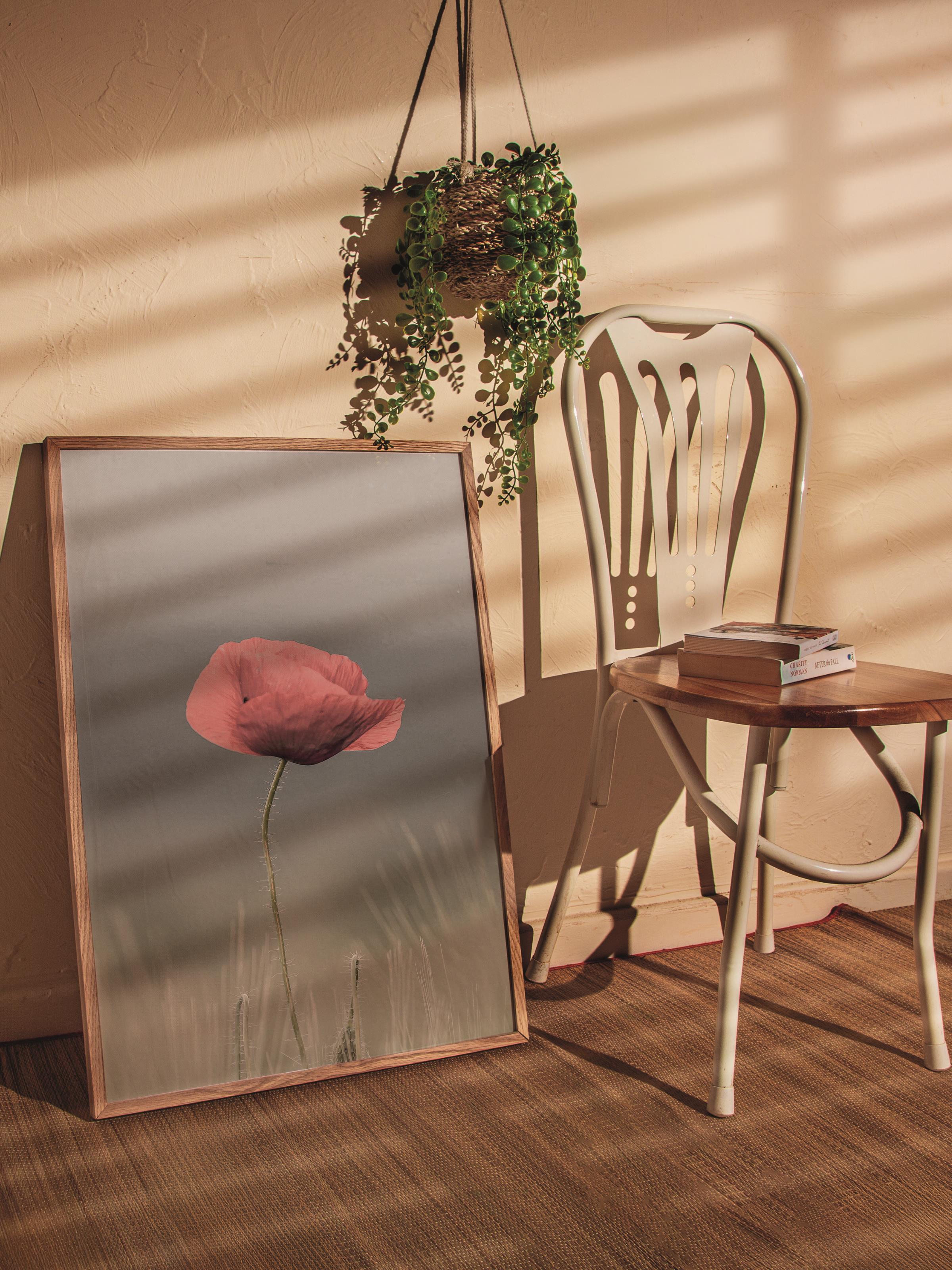 Rustic Çerçevesiz Poster, İskandinav Kırmızı Poster, NO:306 Gelincik Çiçeği Fotoğraf, Dikey