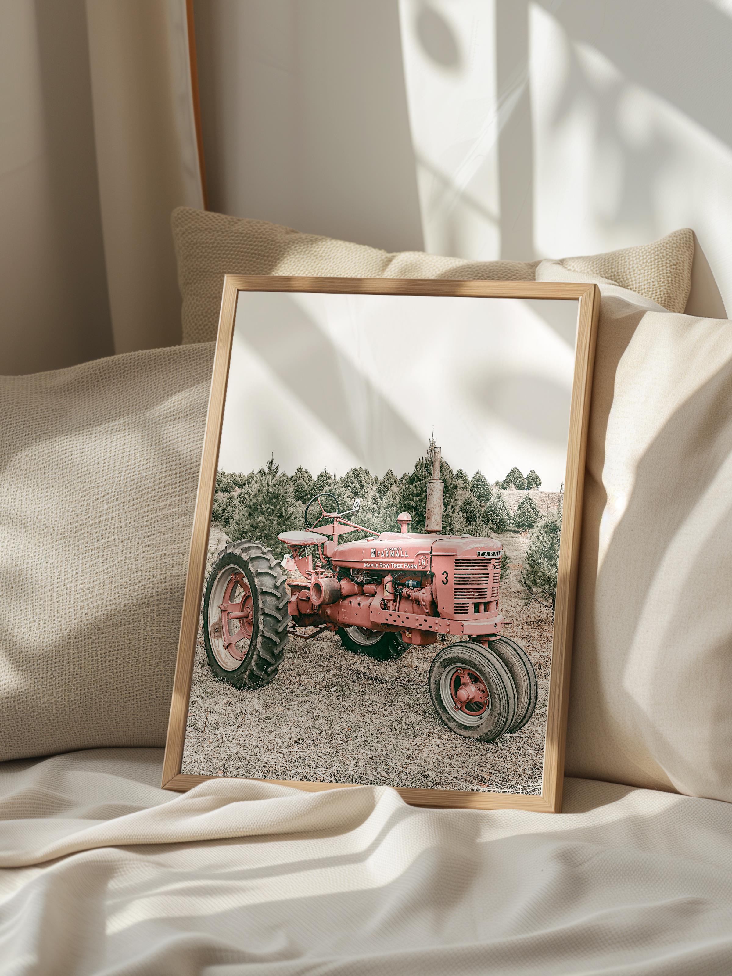 Rustic Çerçevesiz Poster, İskandinav Kırmızı Poster, NO:338 Traktör Fotoğraf, Dikey